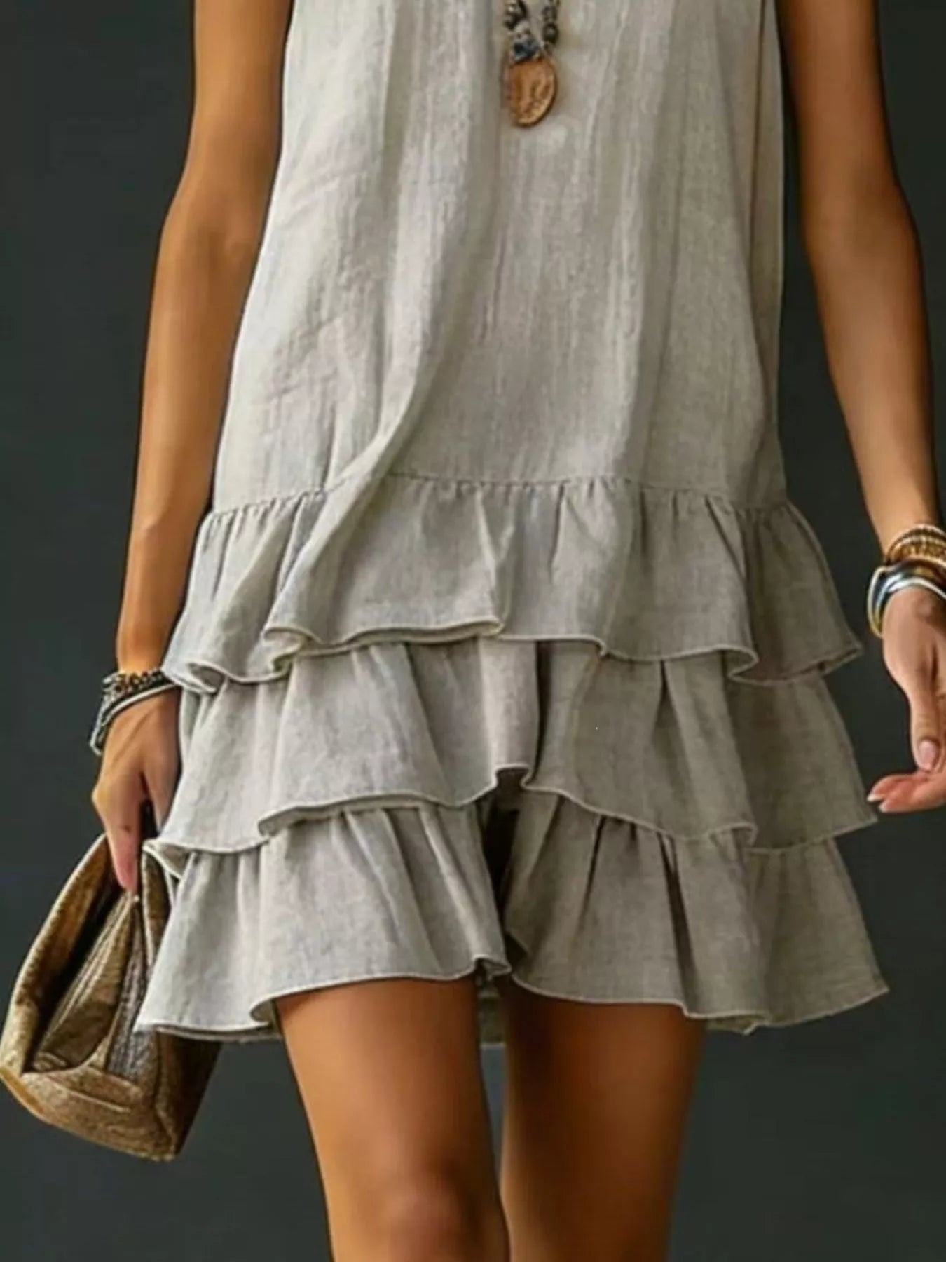 Full Size Ruffled Hem V-Neck Sleeveless Dress Plus Size
