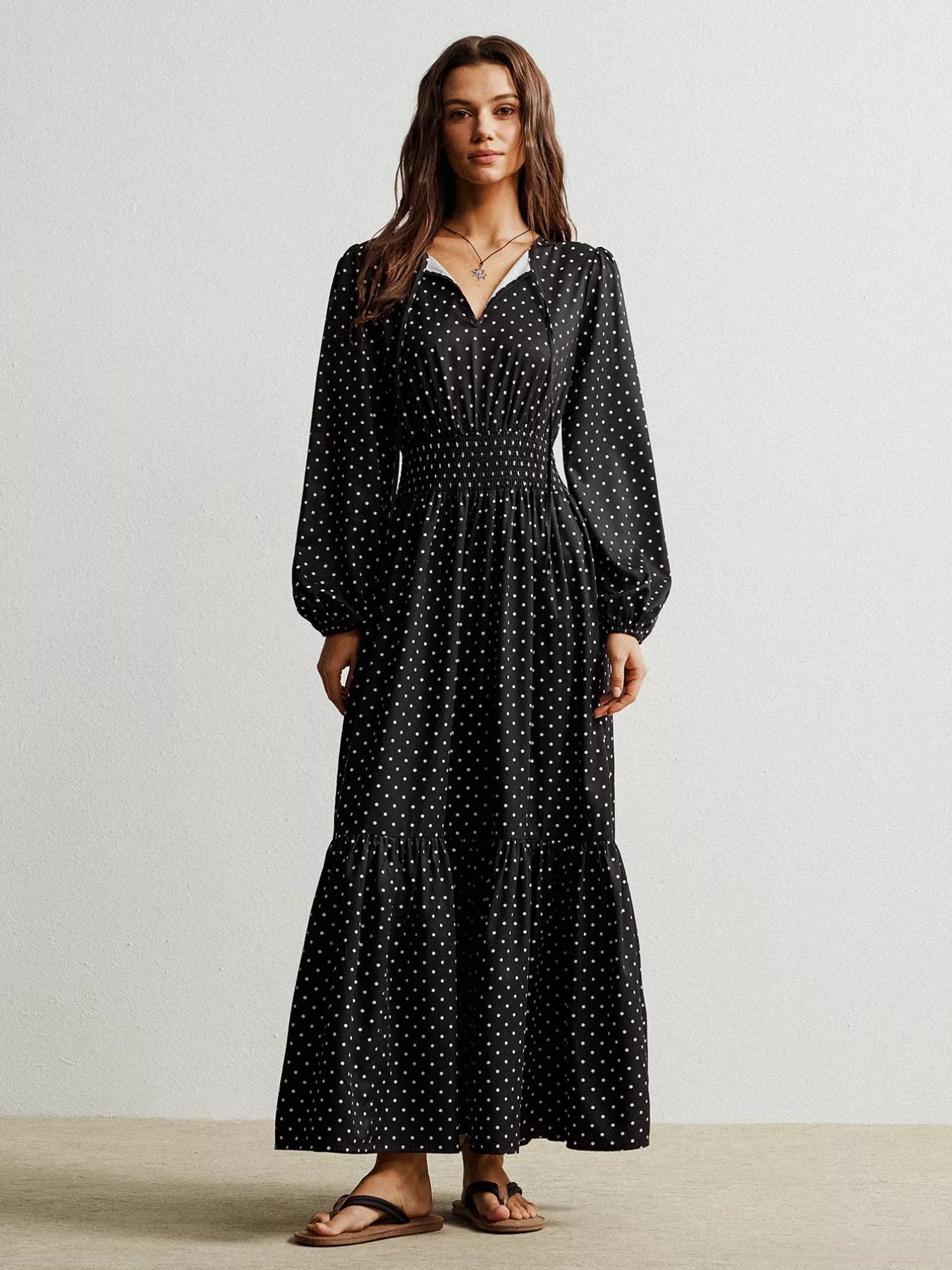 Polka Dot Long Sleeve Maxi Dress