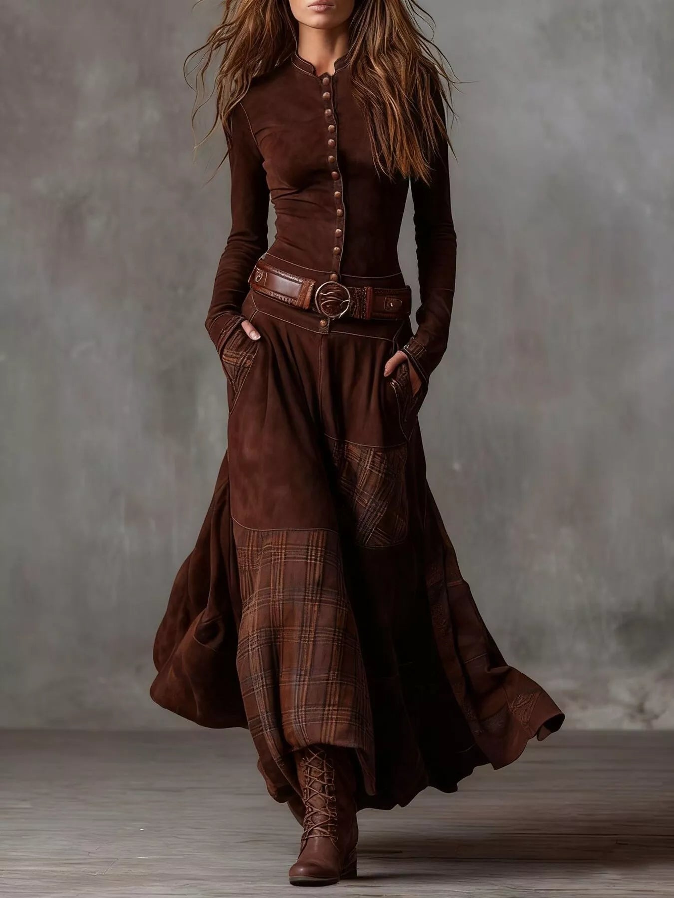 Full Size Plaid Button Front Long Sleeve Dress Plus Size