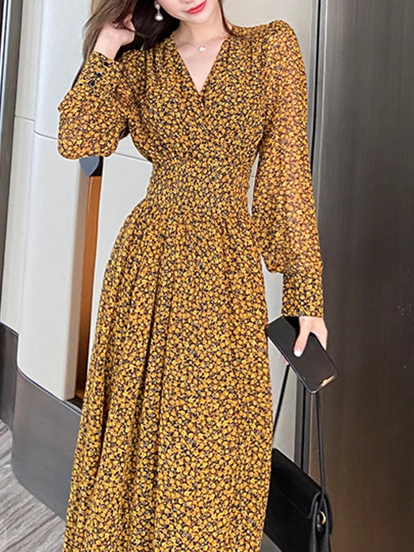Floral Print Long Sleeve Dress