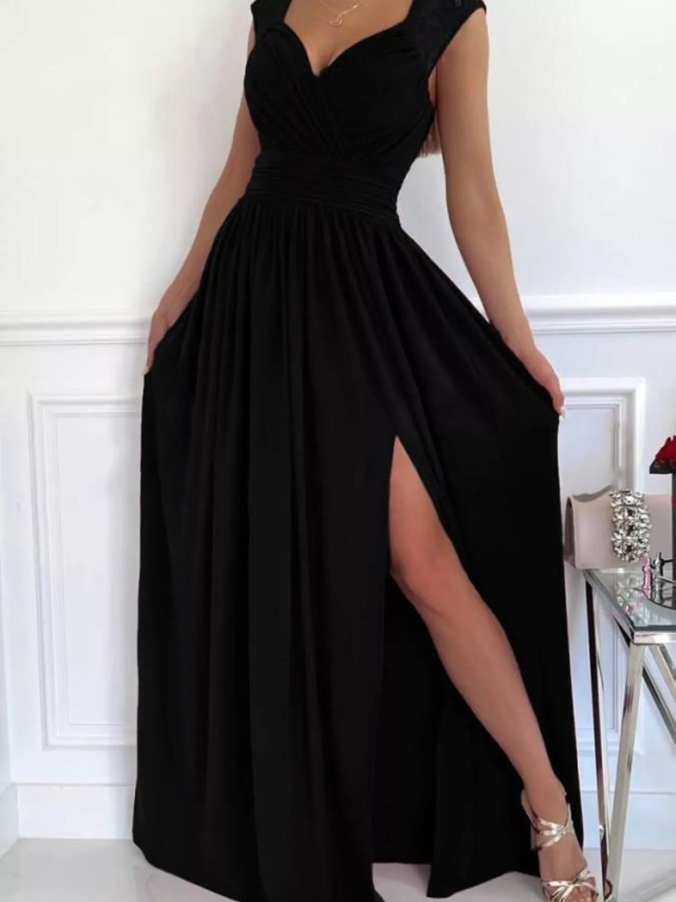 High Slit Lace Detail Maxi Dress