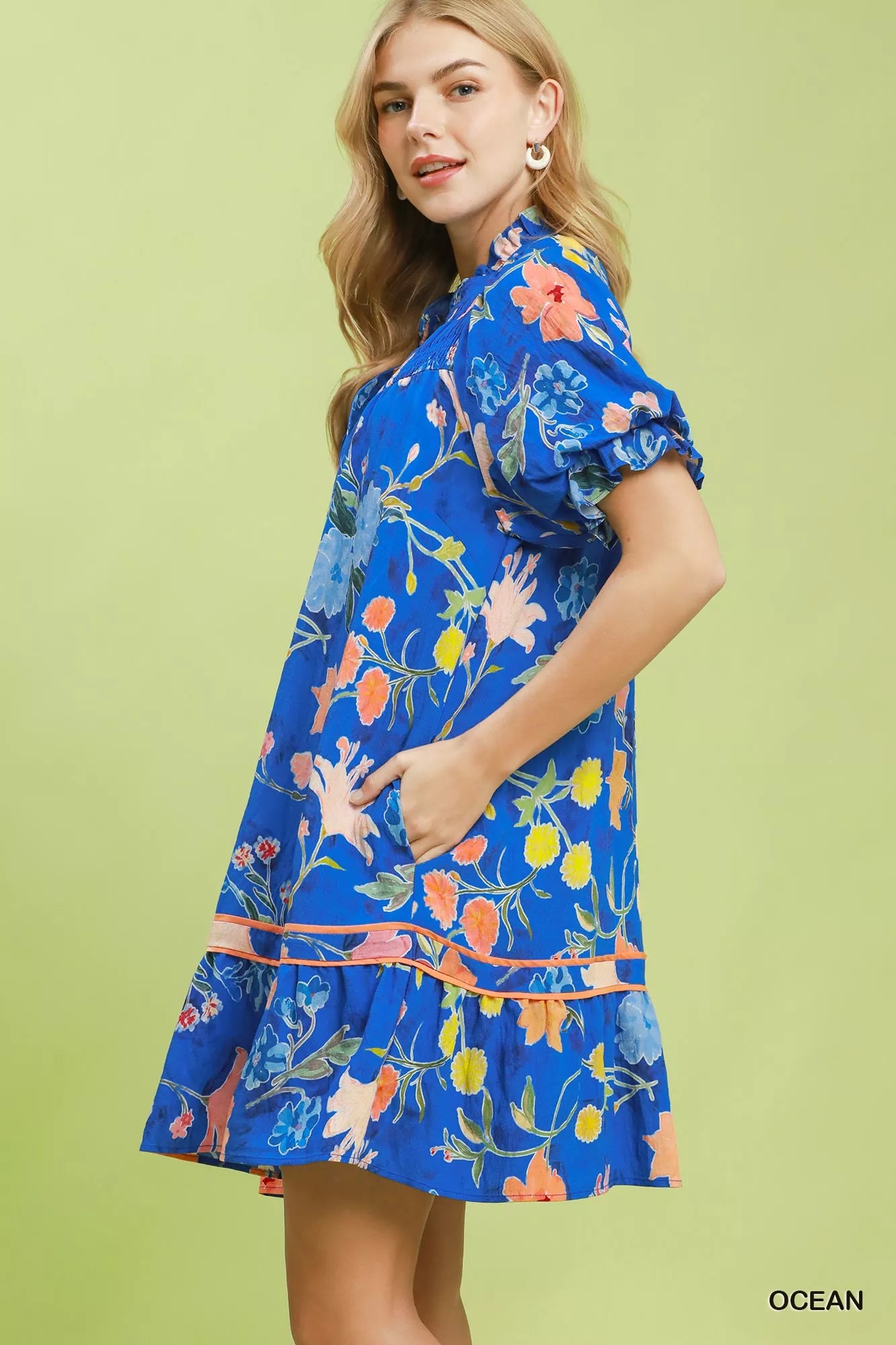 Umgee Floral Ruffle Hem Mini Dress