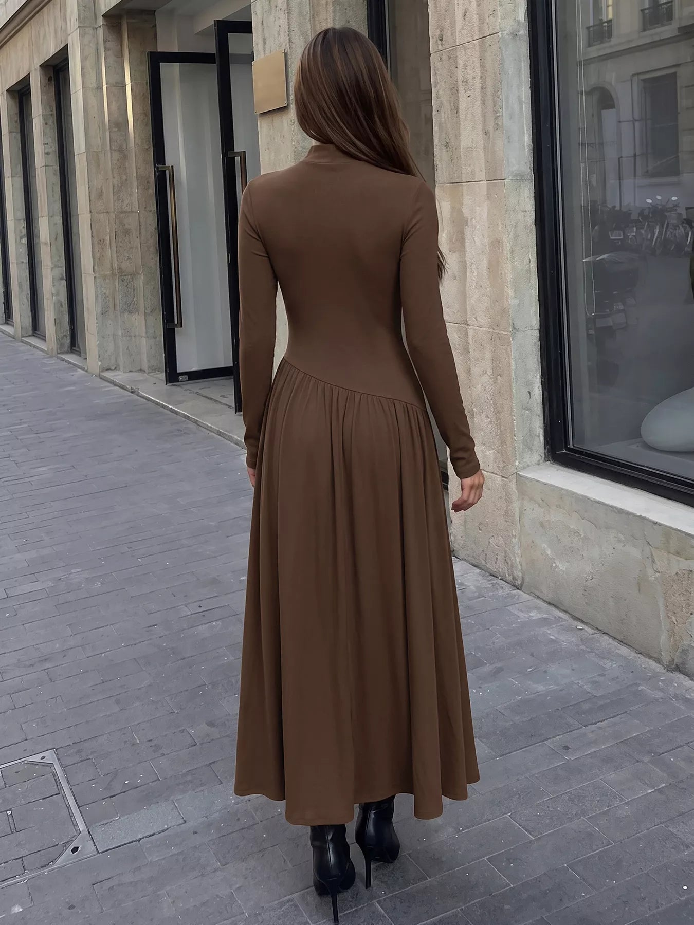 Mock Neck Long Sleeve Midi Dress