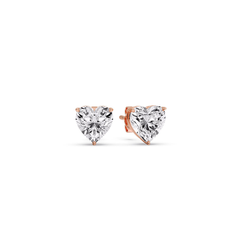 3 Prong Heart Shaped Diamond Solitaire Stud Earring in Basket Setting
