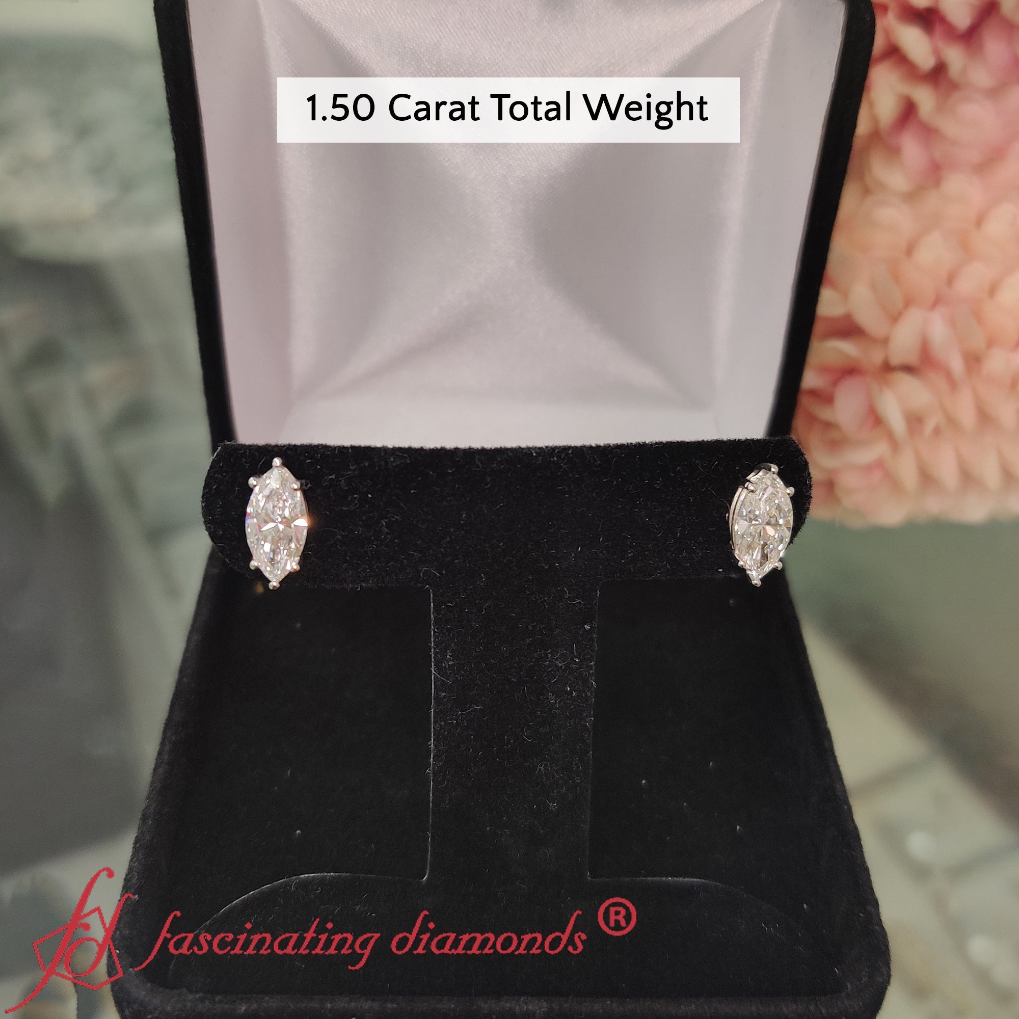 6 Prong Marquise Diamonds Solitaire Stud Earring in Basket Setting