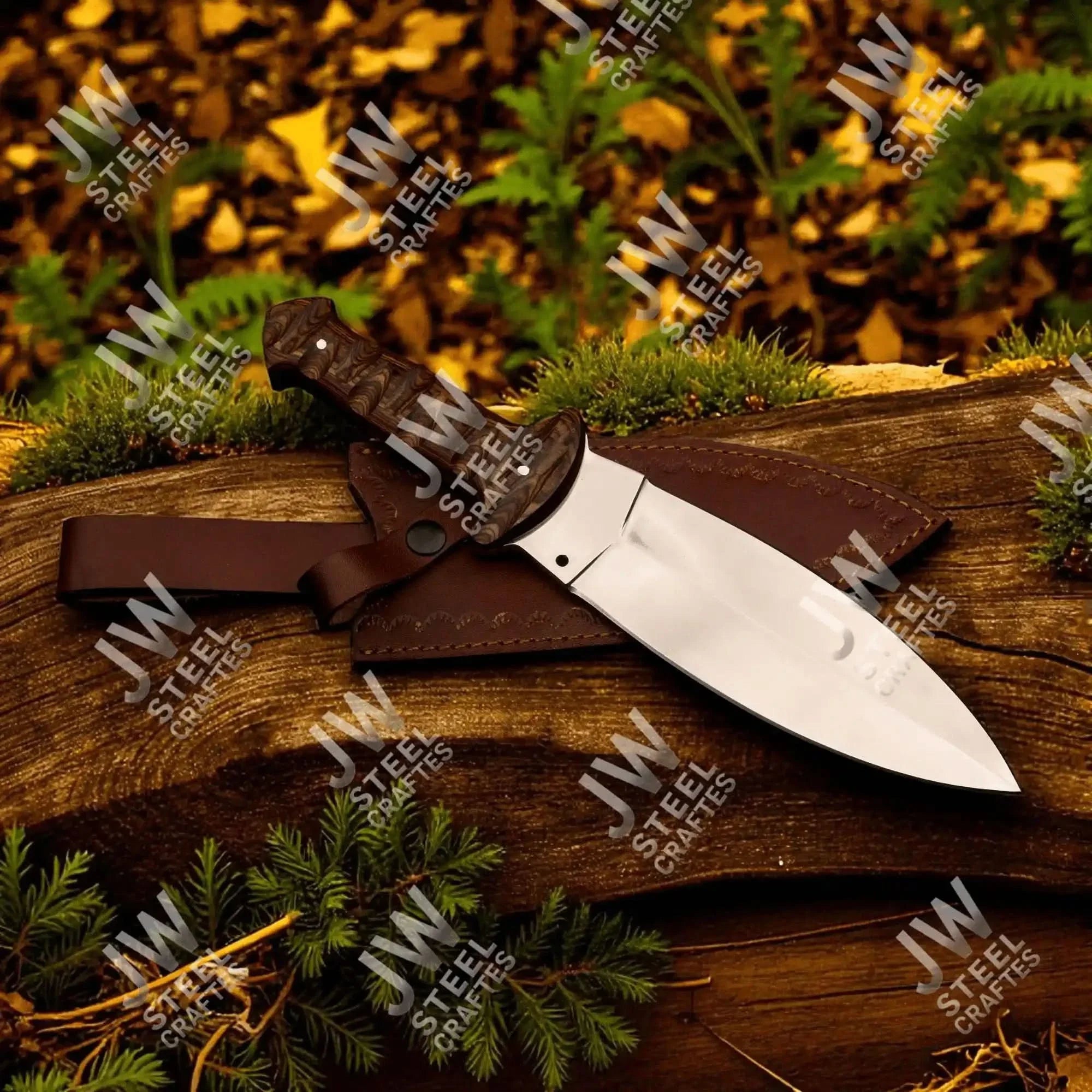 Handcrafted J2 Stainless Steel Boot Knife Pakka Wood Handle Leather Sheath 13.5" Hunting Blade