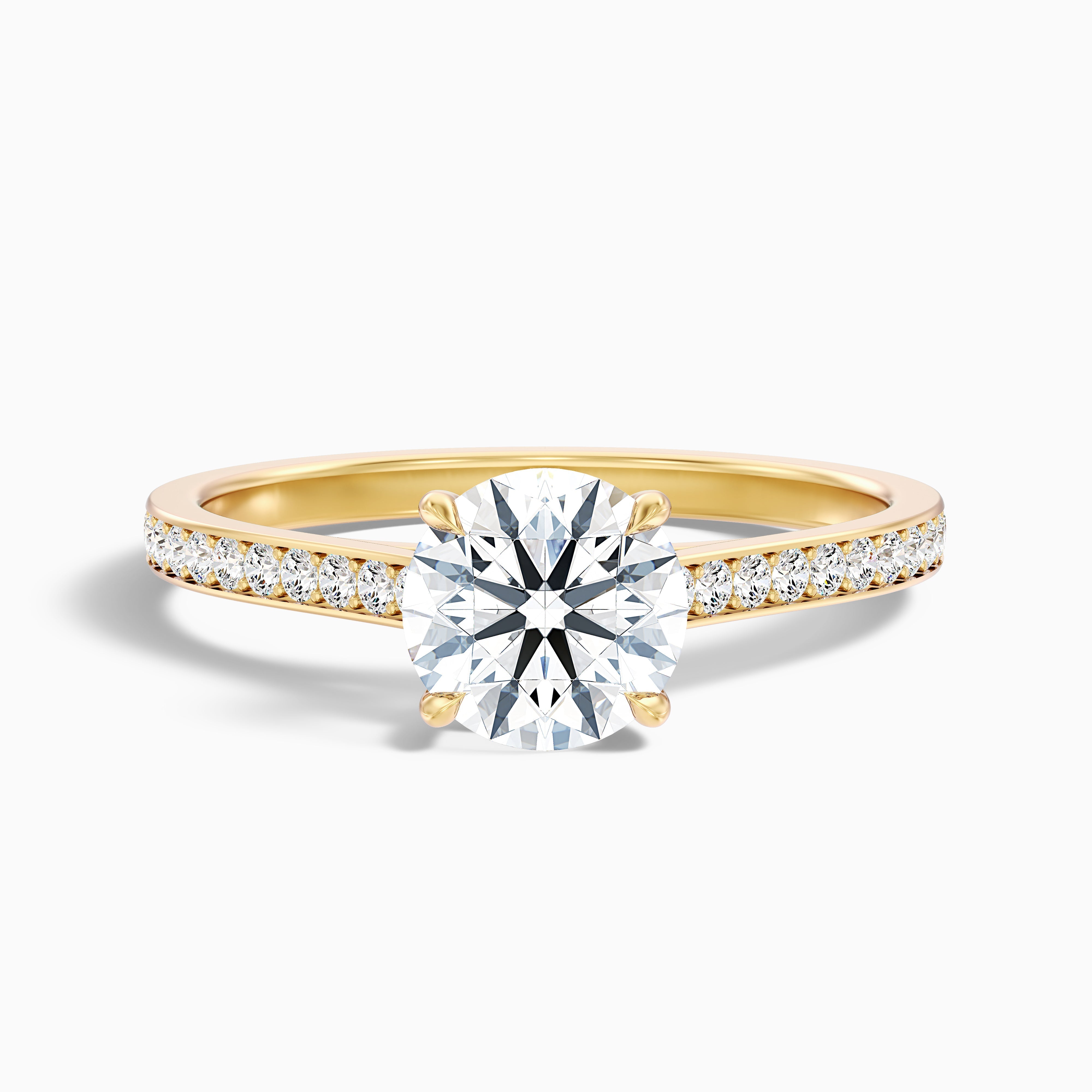 Mira 4 Carat Round Side Stone Pave Moissanite Engagement Ring in 10k Rose Gold