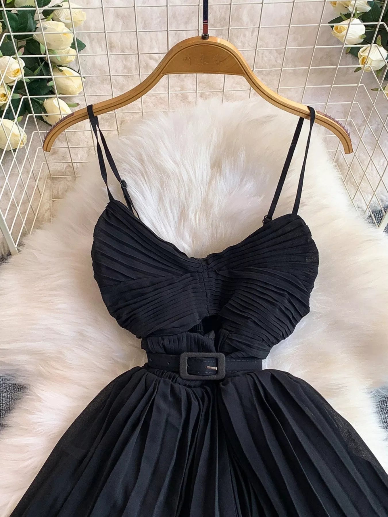 Pleated Layered Spaghetti Strap Midi Dress