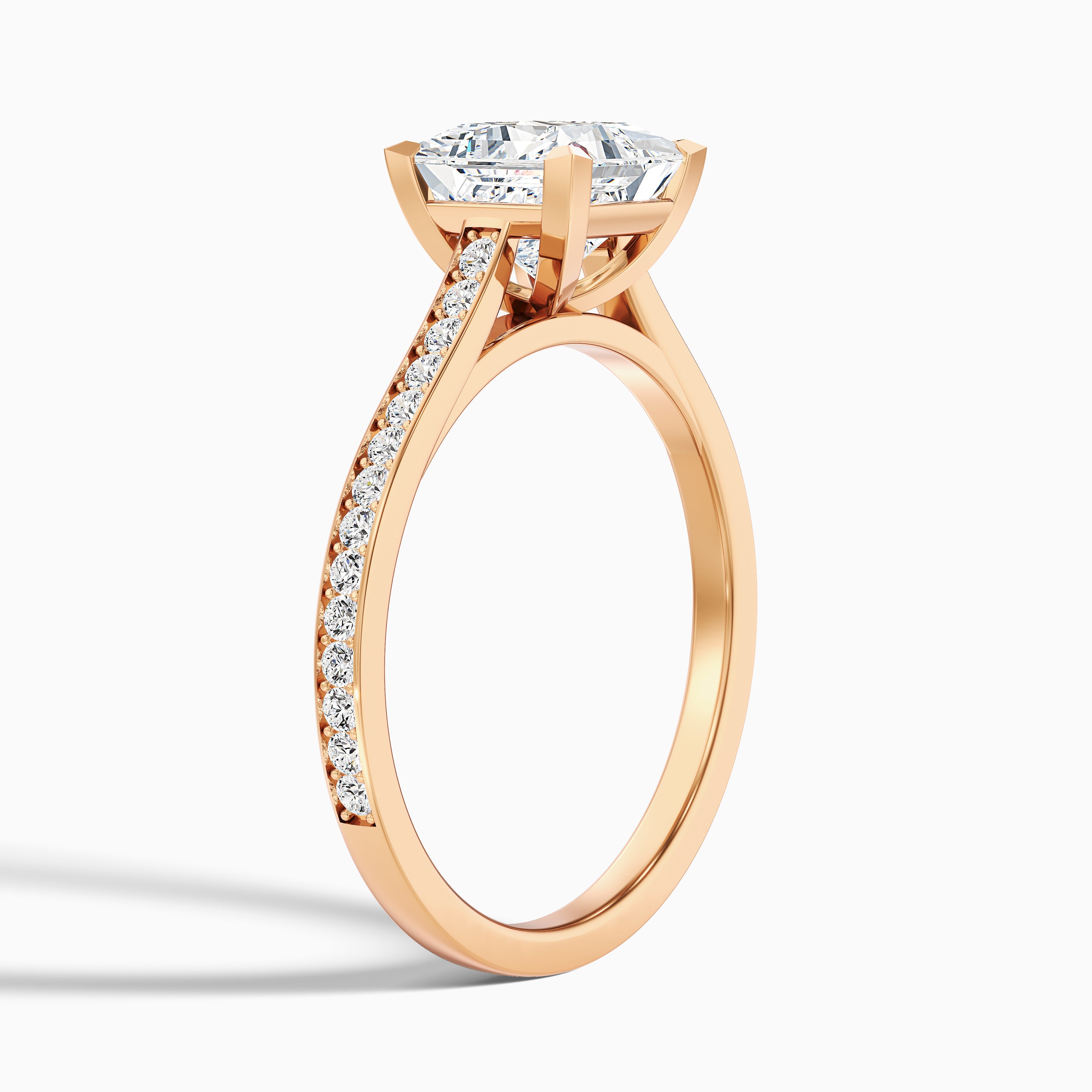 Ava 5.5 Carat Princess Cut Side Stone Pave Moissanite Engagement Ring in 14k Rose Gold