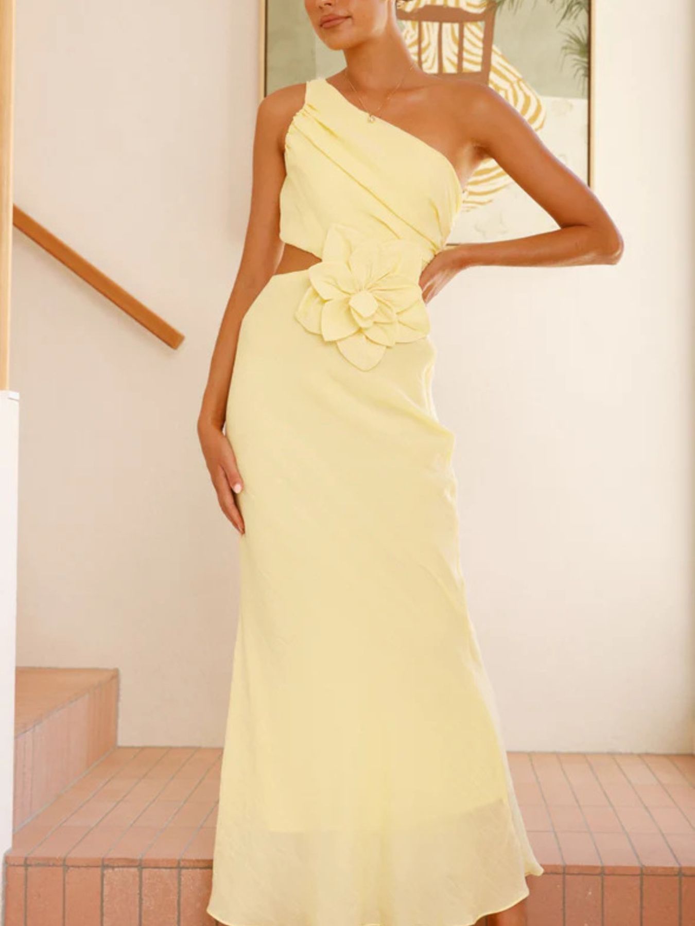 One-Shoulder Floral Cutout Dress