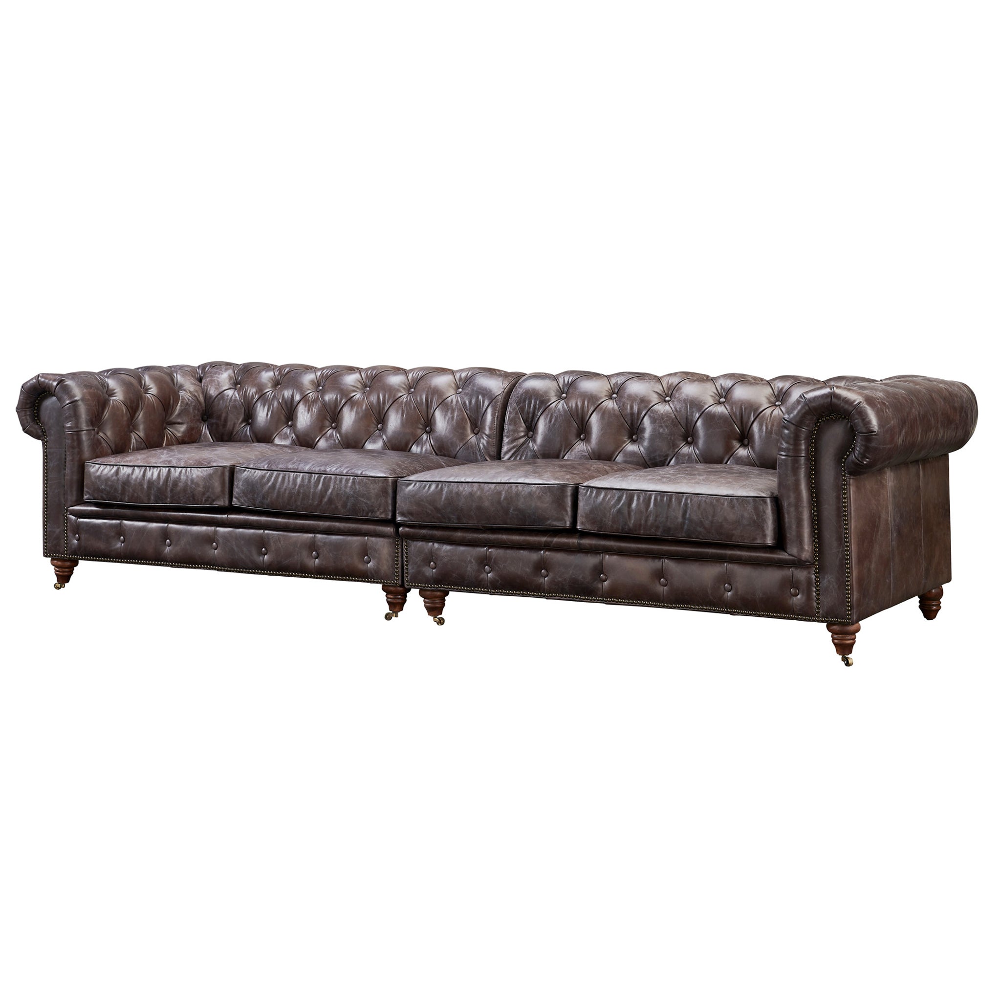 Century Chesterfield Sofa - Dark Brown Leather - 118"