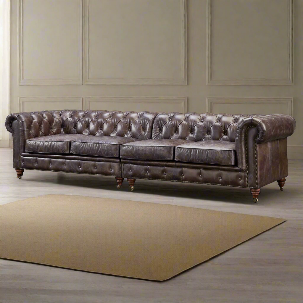 Century Chesterfield Sofa - Dark Brown Leather - 118"