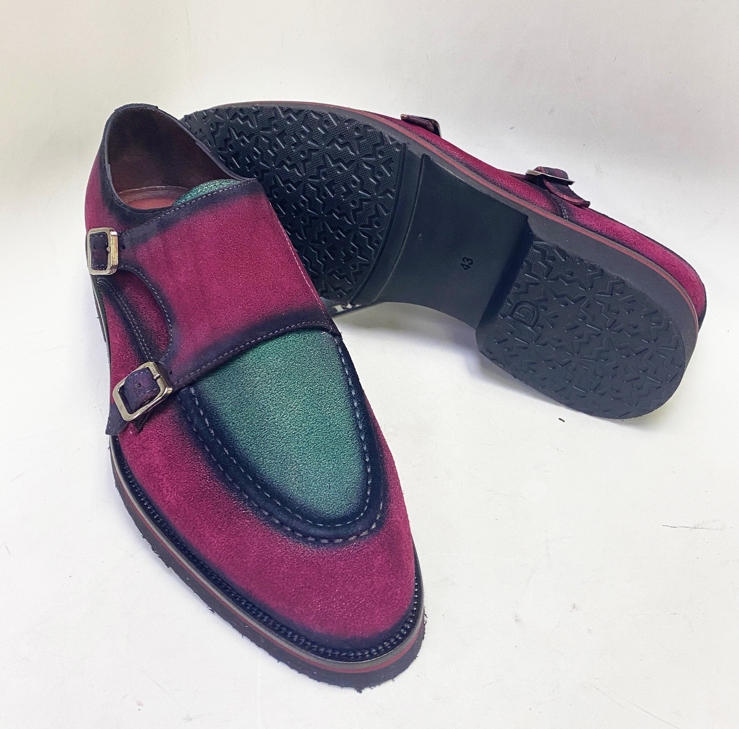 C Collection Suede Monkstrap Shoe - Red