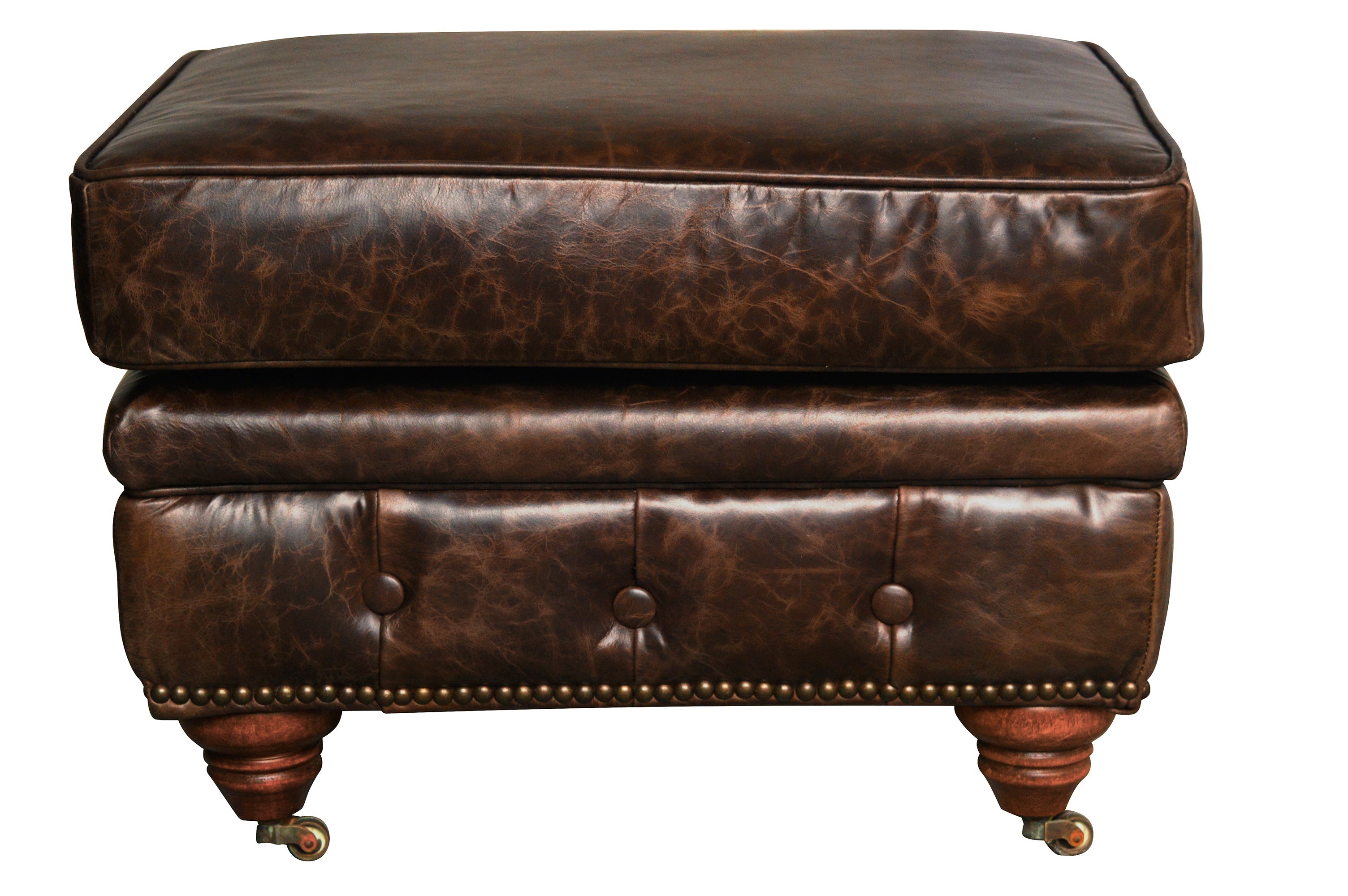 Chesterfield Leather Ottoman - Dark Brown