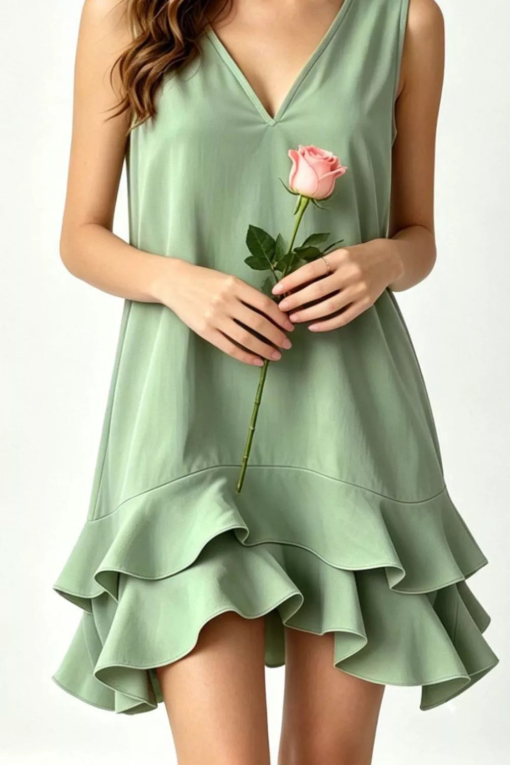 Full Size Sleeveless V-Neck Ruffle Hem Mini Dress Plus Size