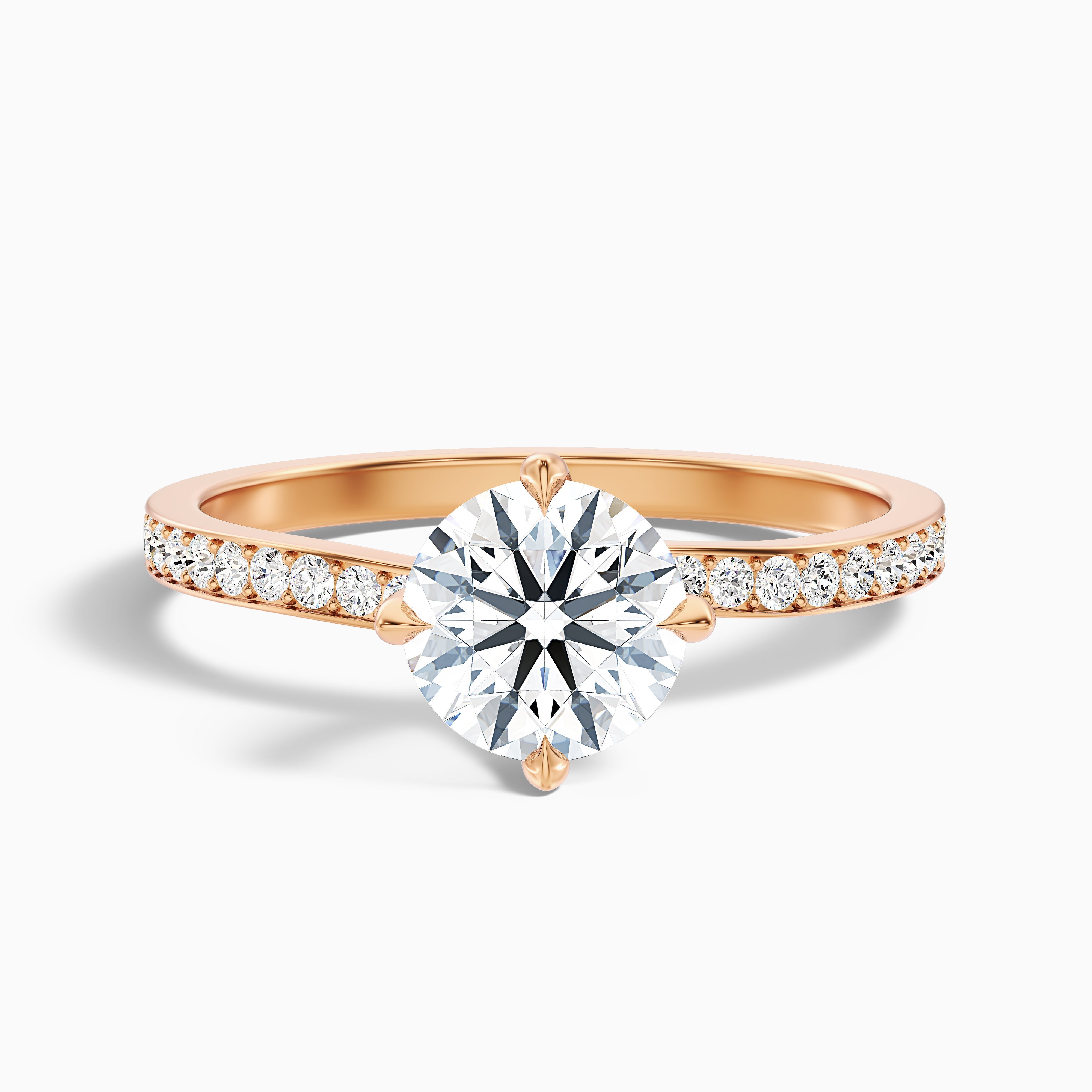 Faye 3 Carat Round Side Stone Pave Moissanite Engagement Ring in 14k Yellow Gold