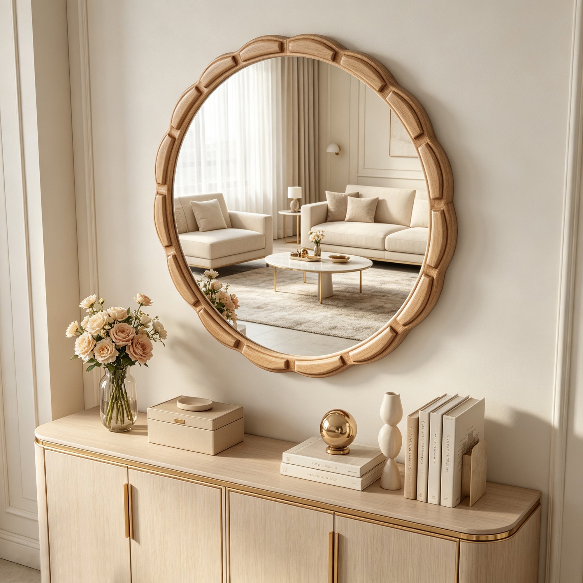 Round Solid Wood Wall Mirror - 31.5" Rustic Farmhouse