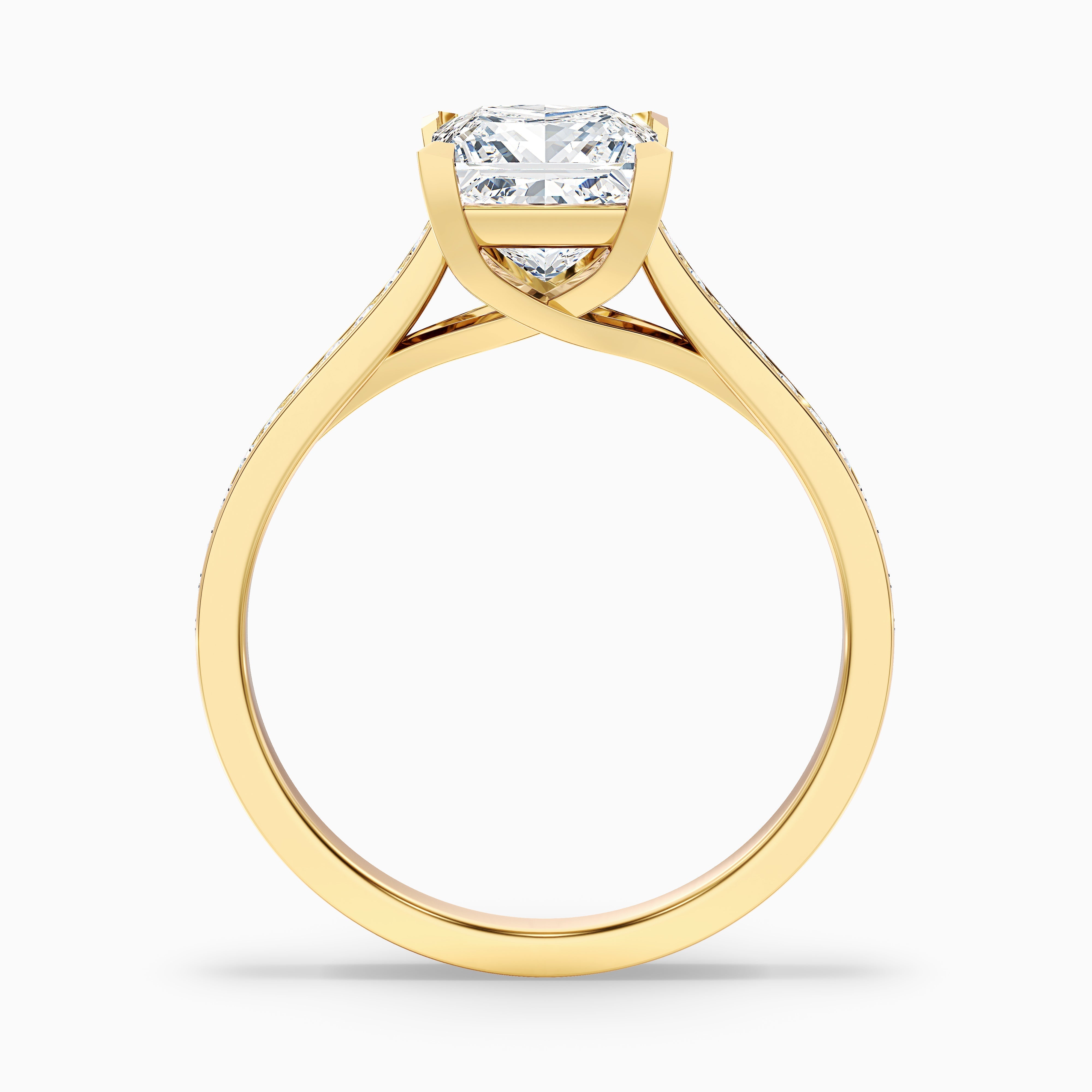 Tia 5.5 Carat Princess Cut Side Stone Pave Moissanite Engagement Ring in 10k Yellow Gold