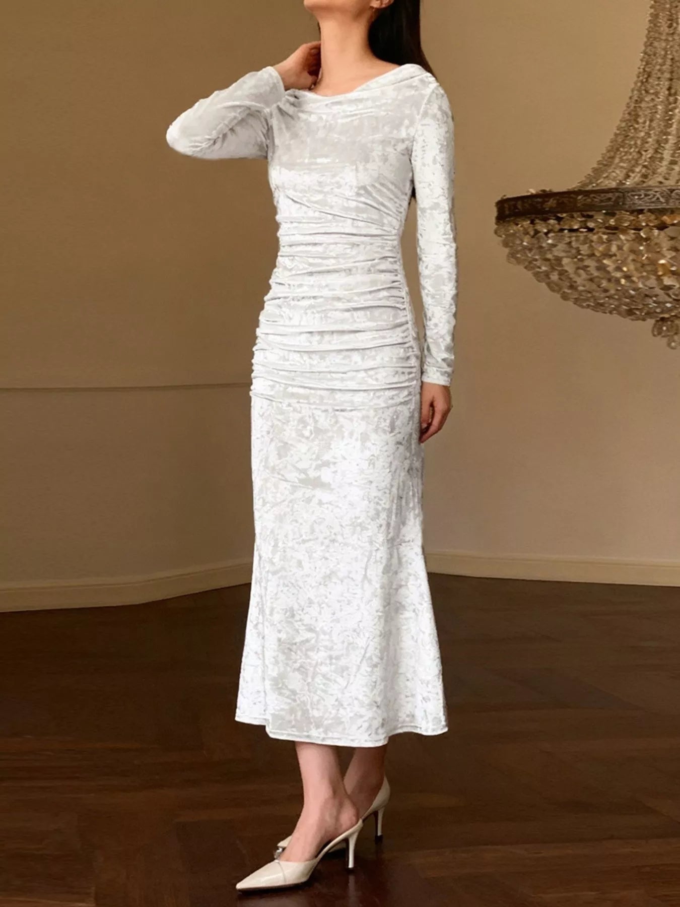 Velvet Ruched Bodycon Midi Dress