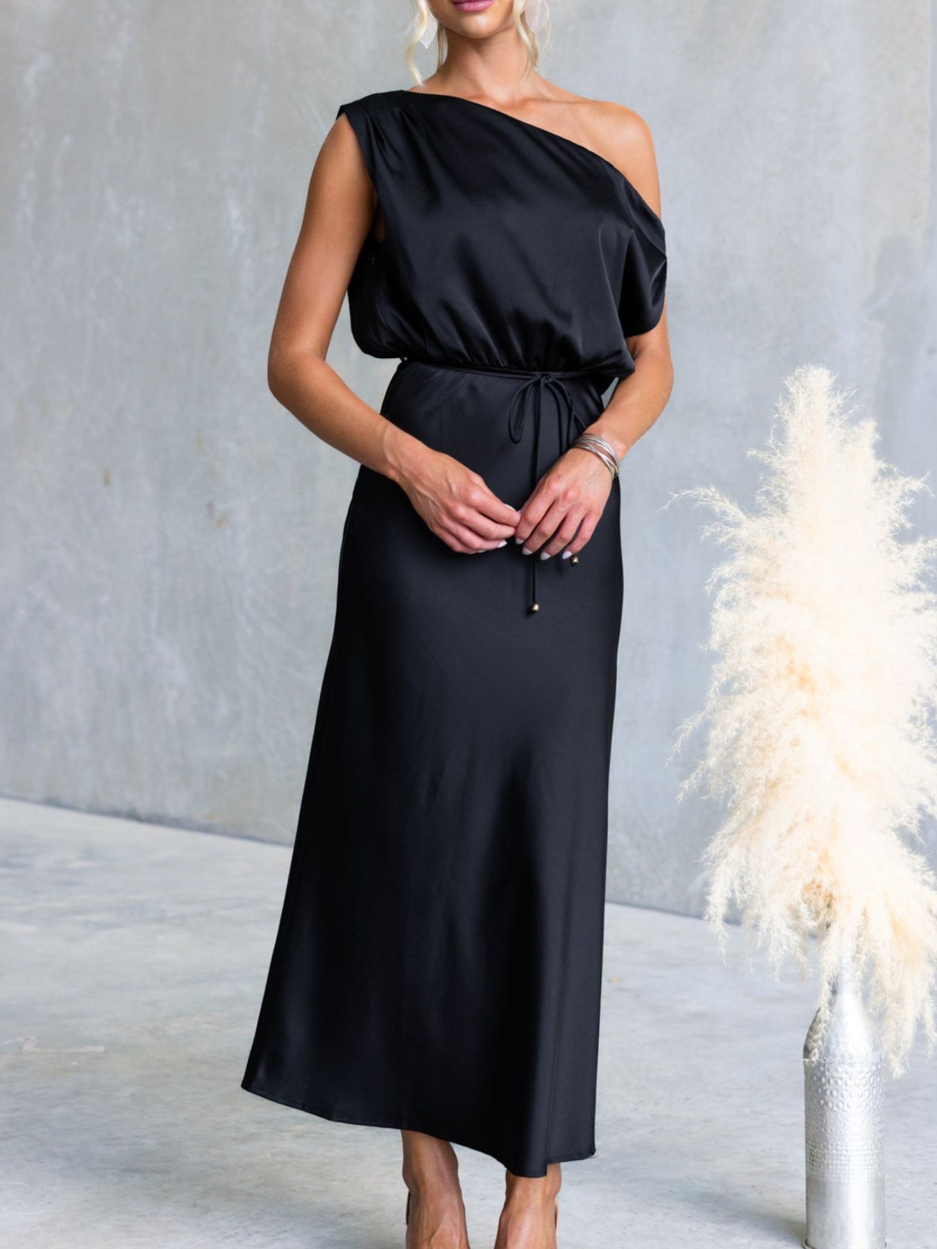 One-Shoulder Tied Midi Dress