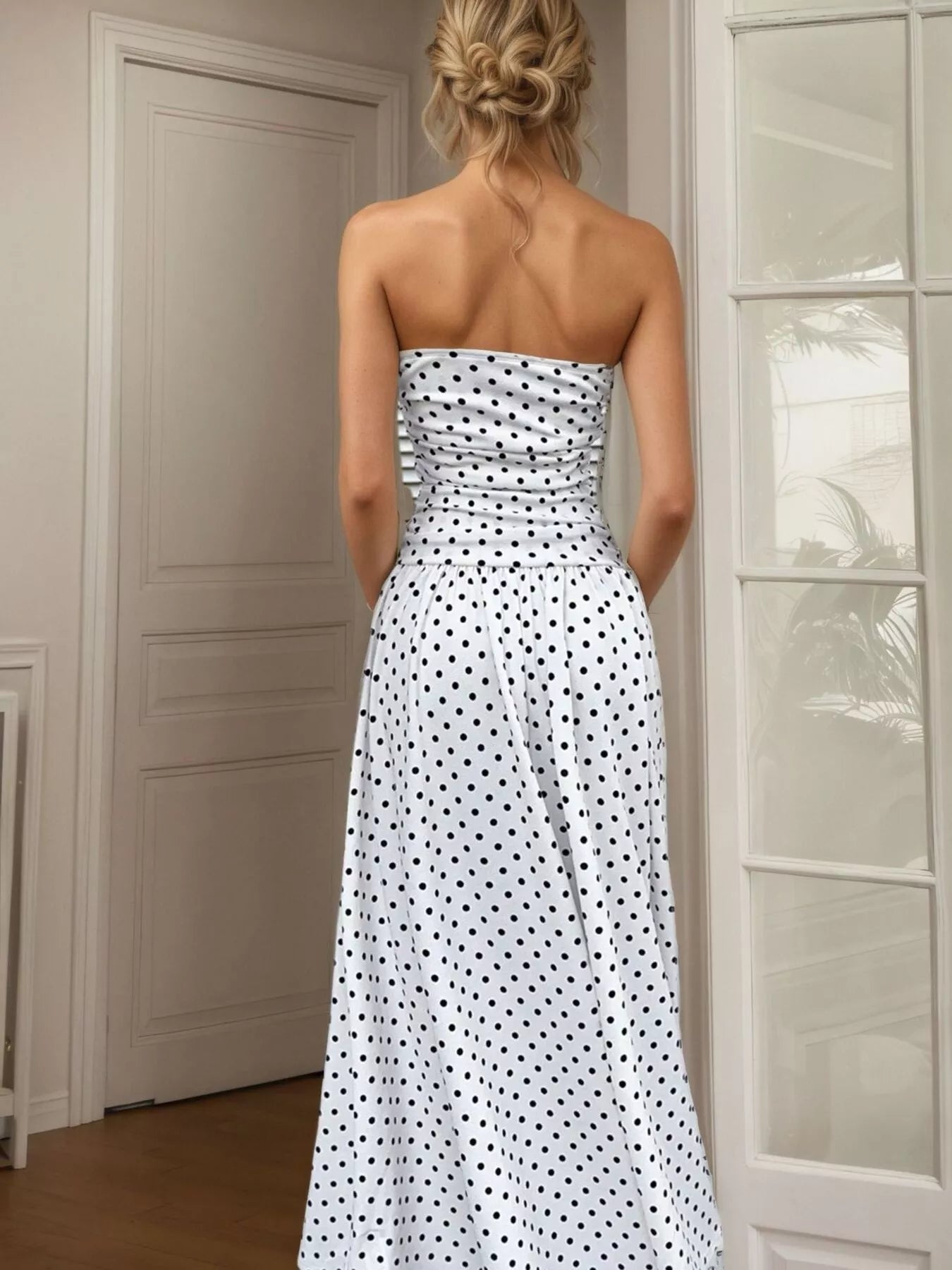Polka Dot Strapless Maxi Dress