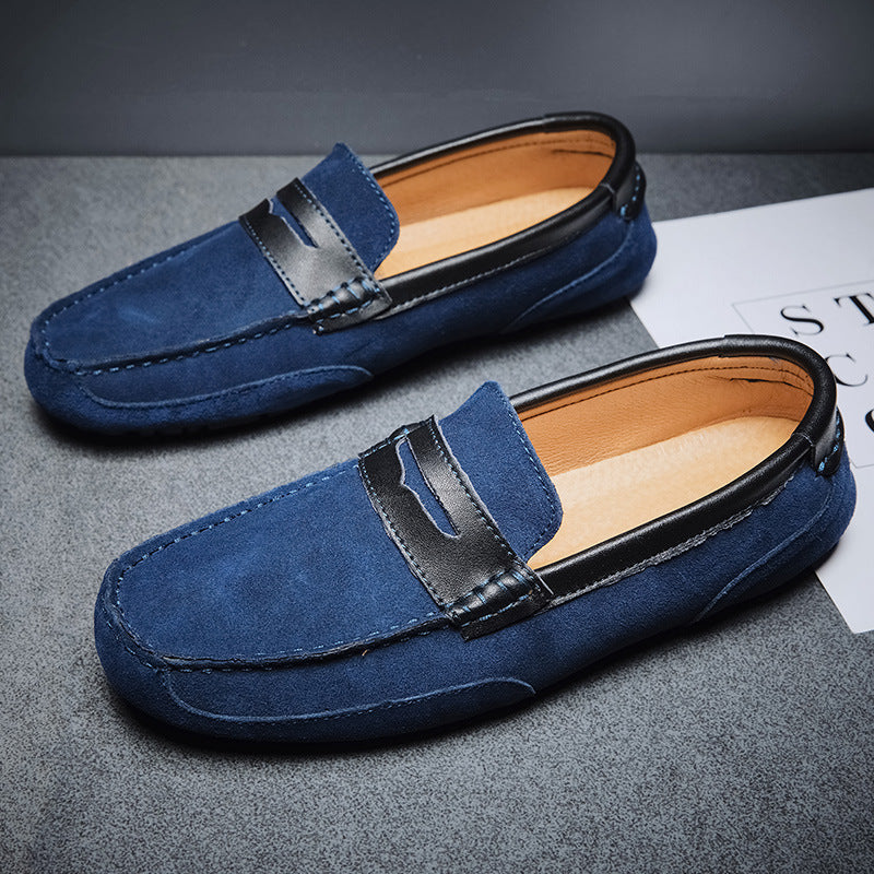 New Color-block Edging Slip On Loafer For Men Versatile Leather Shoes