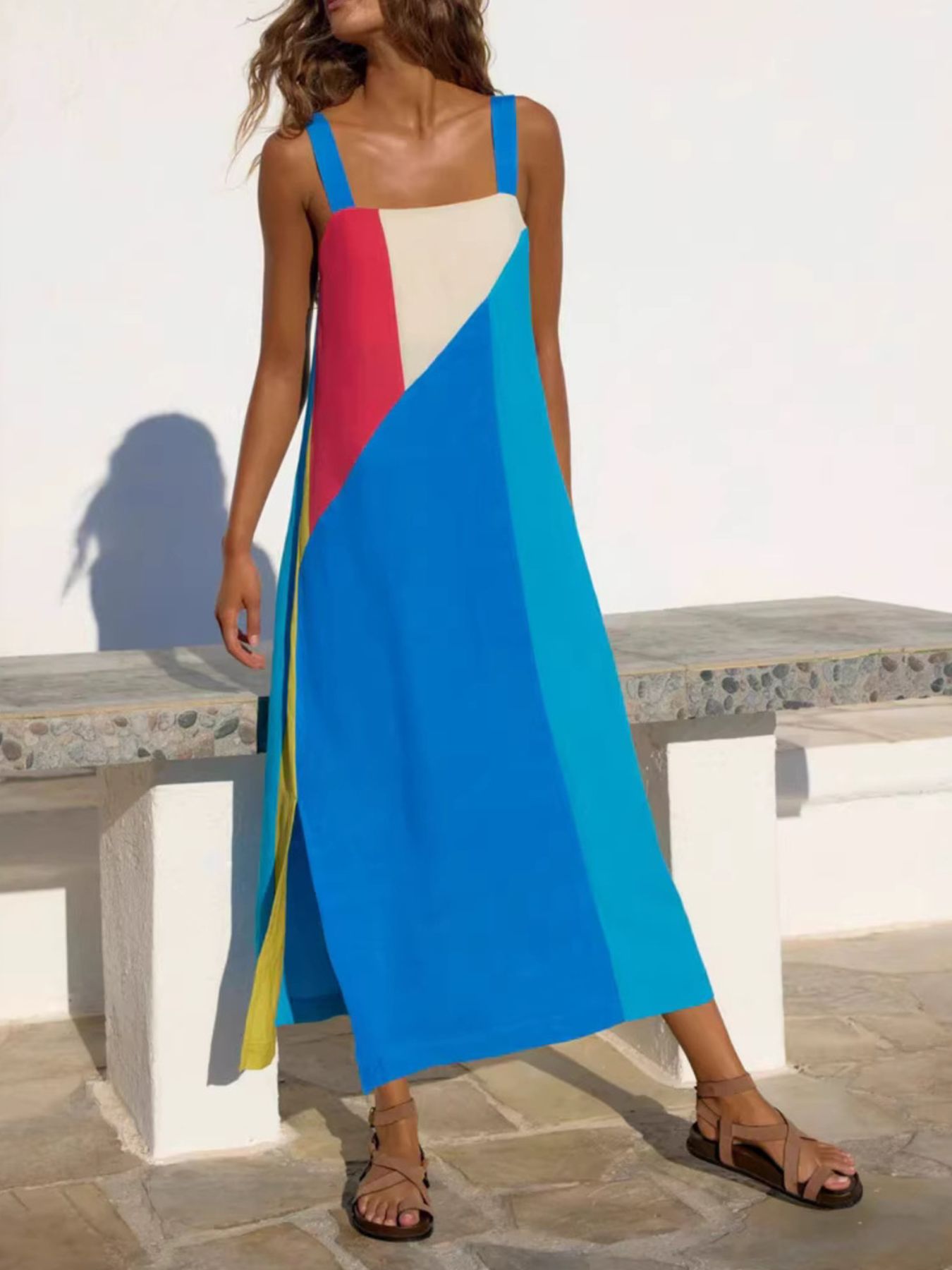 Striped Wide Strap Midi Dress