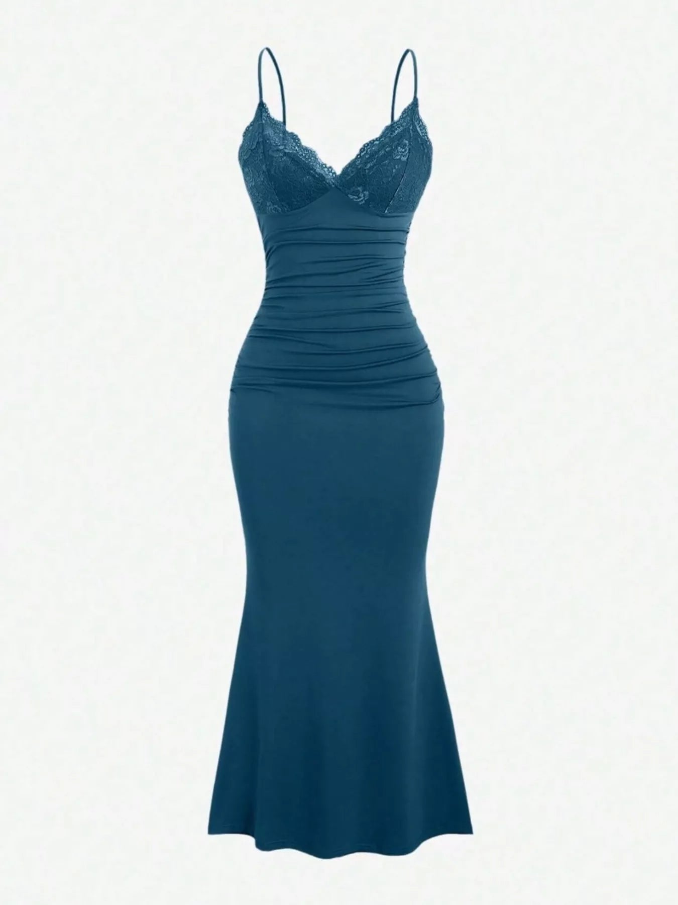 Lace Trim Ruched Mermaid Dress