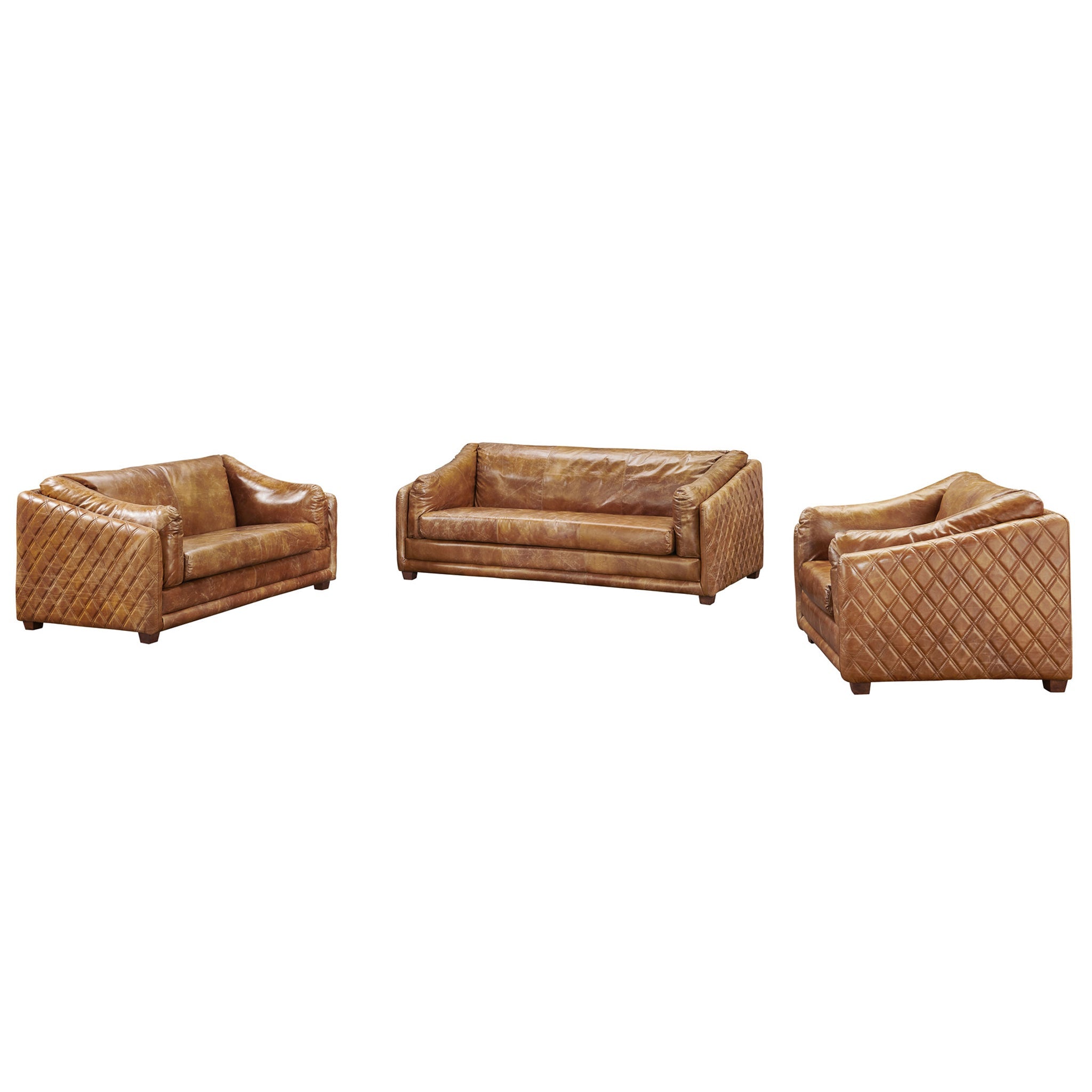 Waco Rustic Modern Love Seat - Light Brown Leather