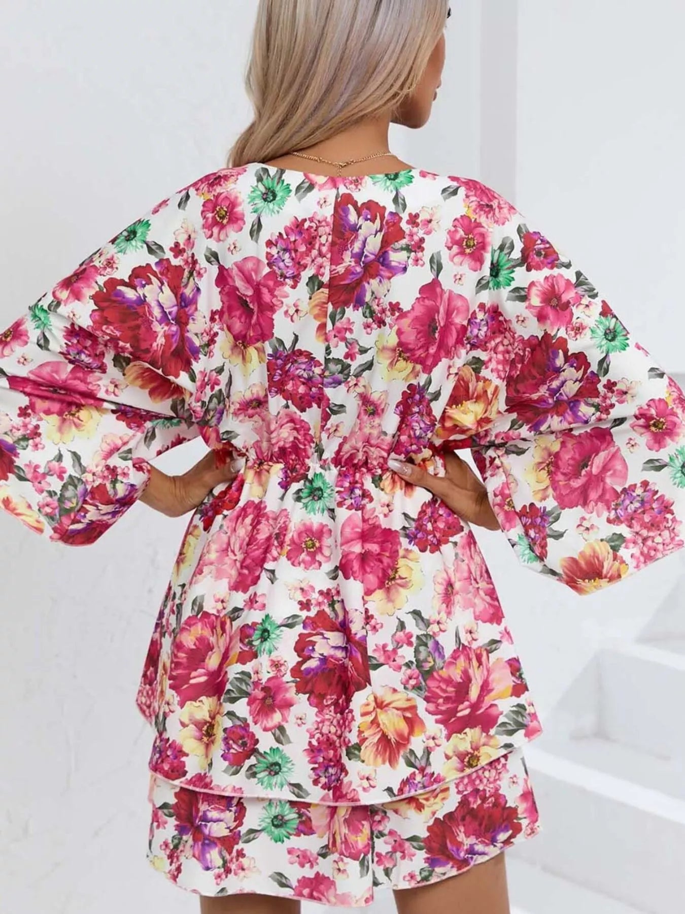Floral Print Layered Ruffle Hem Mini Dress