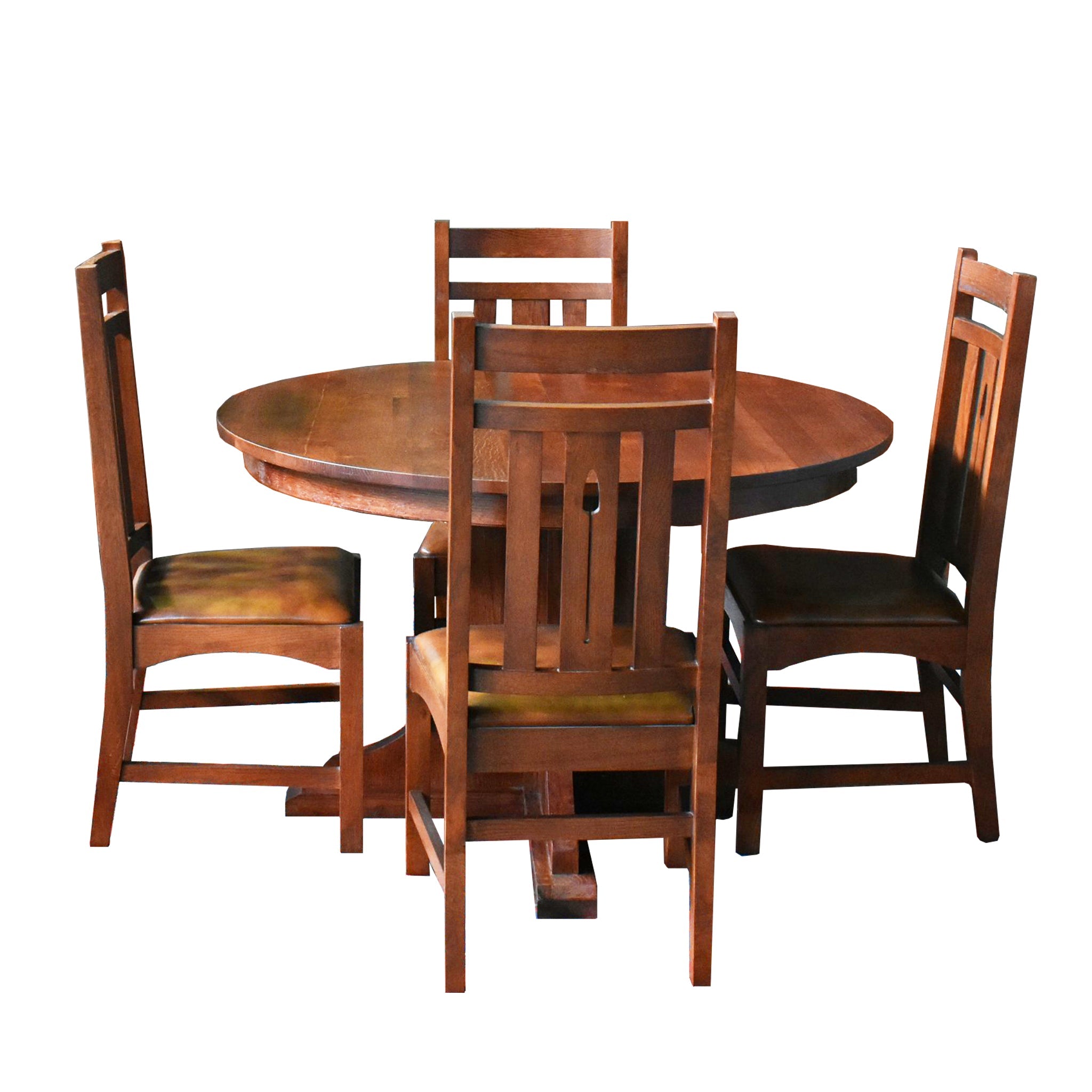 Solid Oak Round Dining Table with 2 Leaves - Michael's Cherry