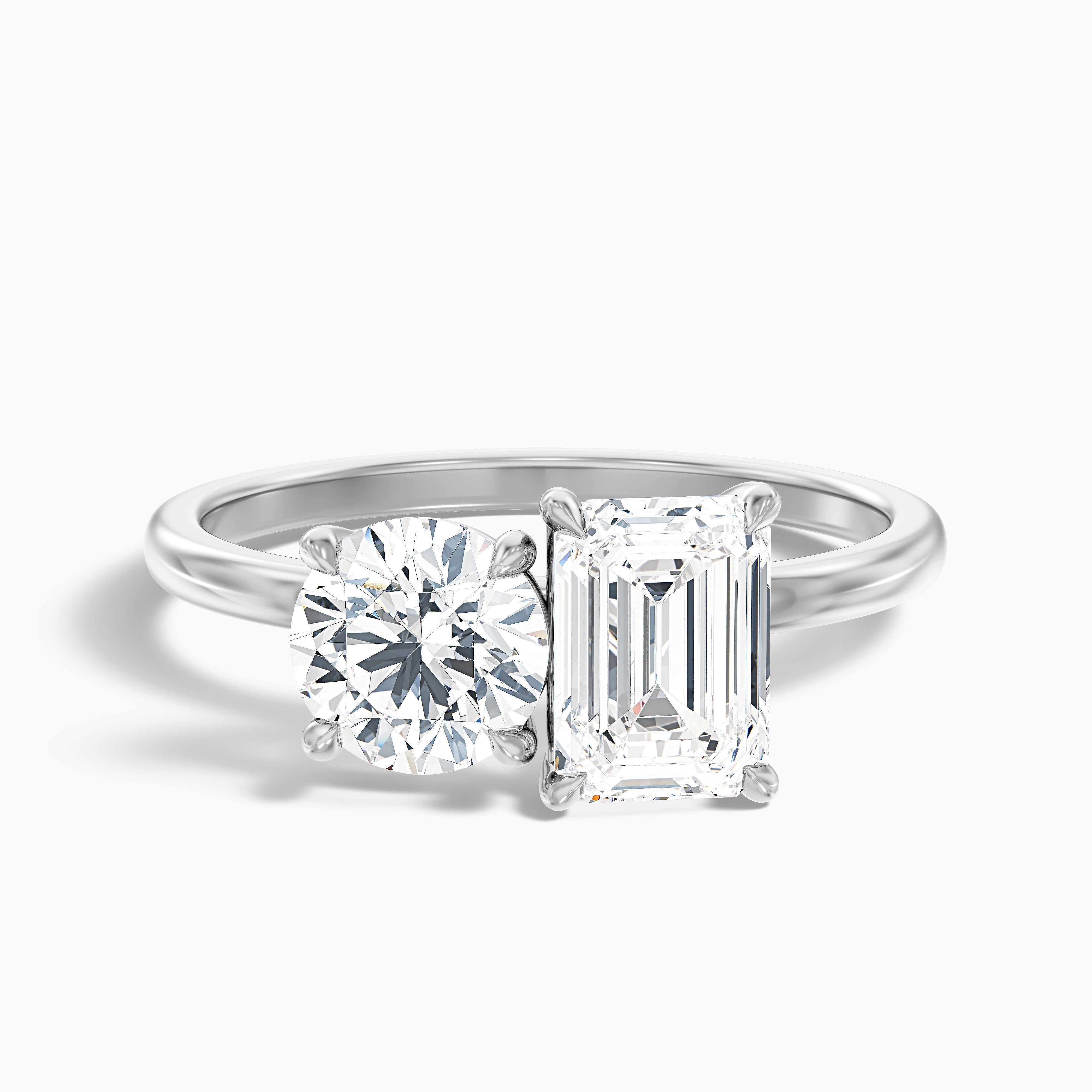 Mary Toi Et Moi Engagement Ring in 10k Yellow Gold With Round and Emerald Two Stone Lab Grown Diamond (3.5 Ct. Tw.)