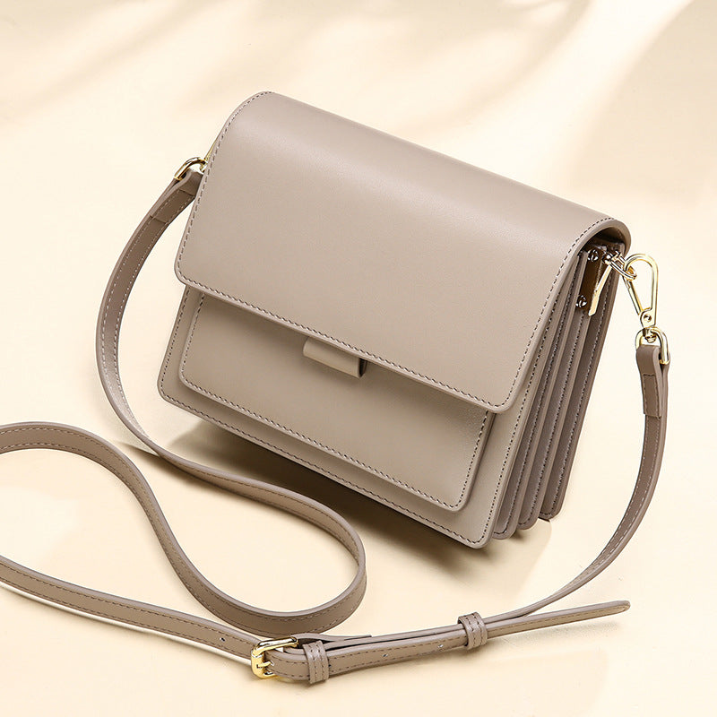 Small genuine leather handbags casual shoulder bag square shape crossbody
