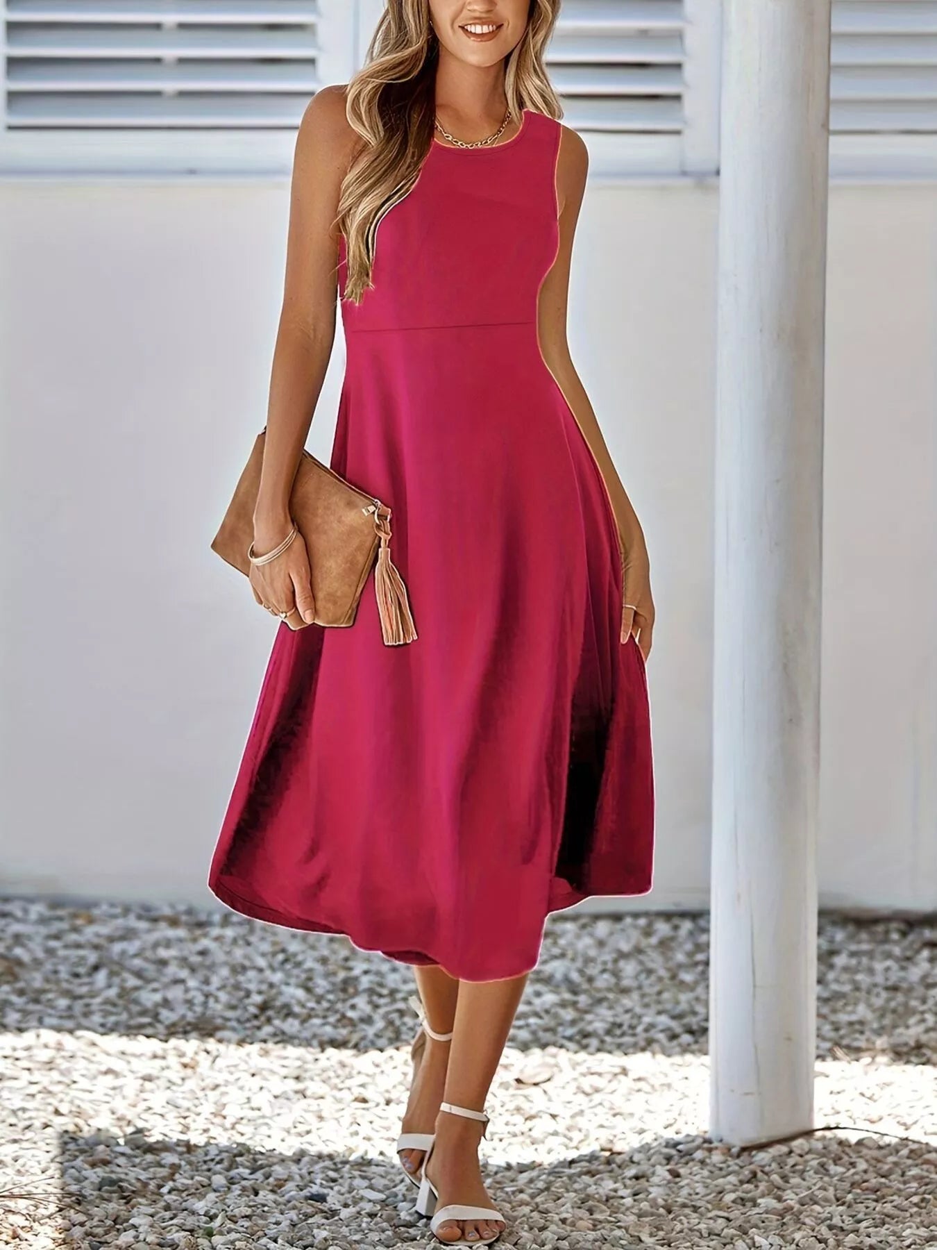 Sleeveless A-Line Midi Dress