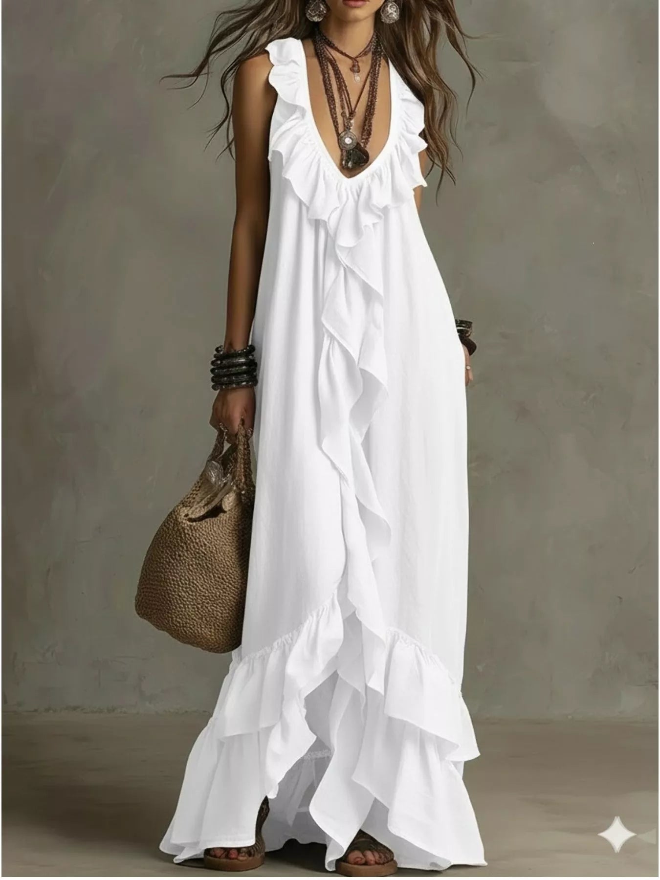Ruffled Sleeveless Maxi Dress