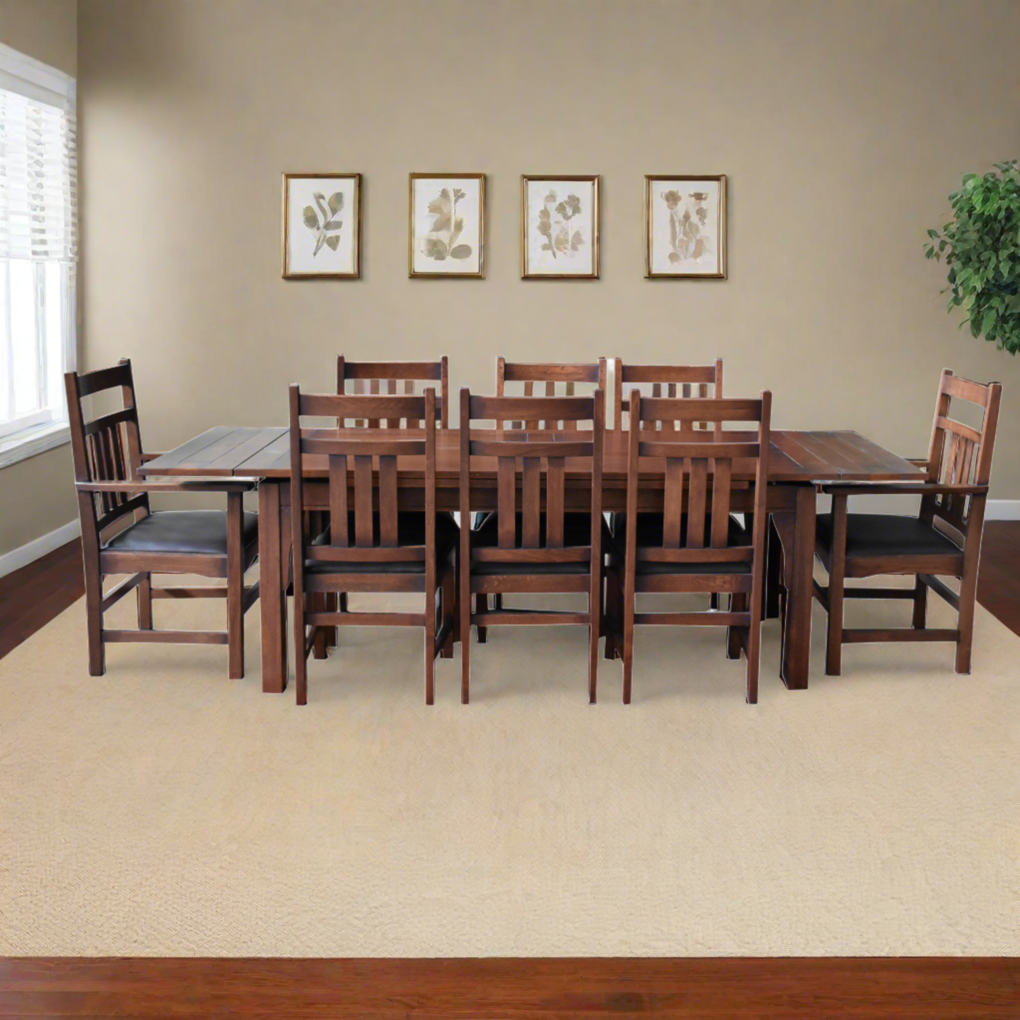 Preorder Mission Stow Leaf Table with #401 Chair Dining Set - Dark Oak