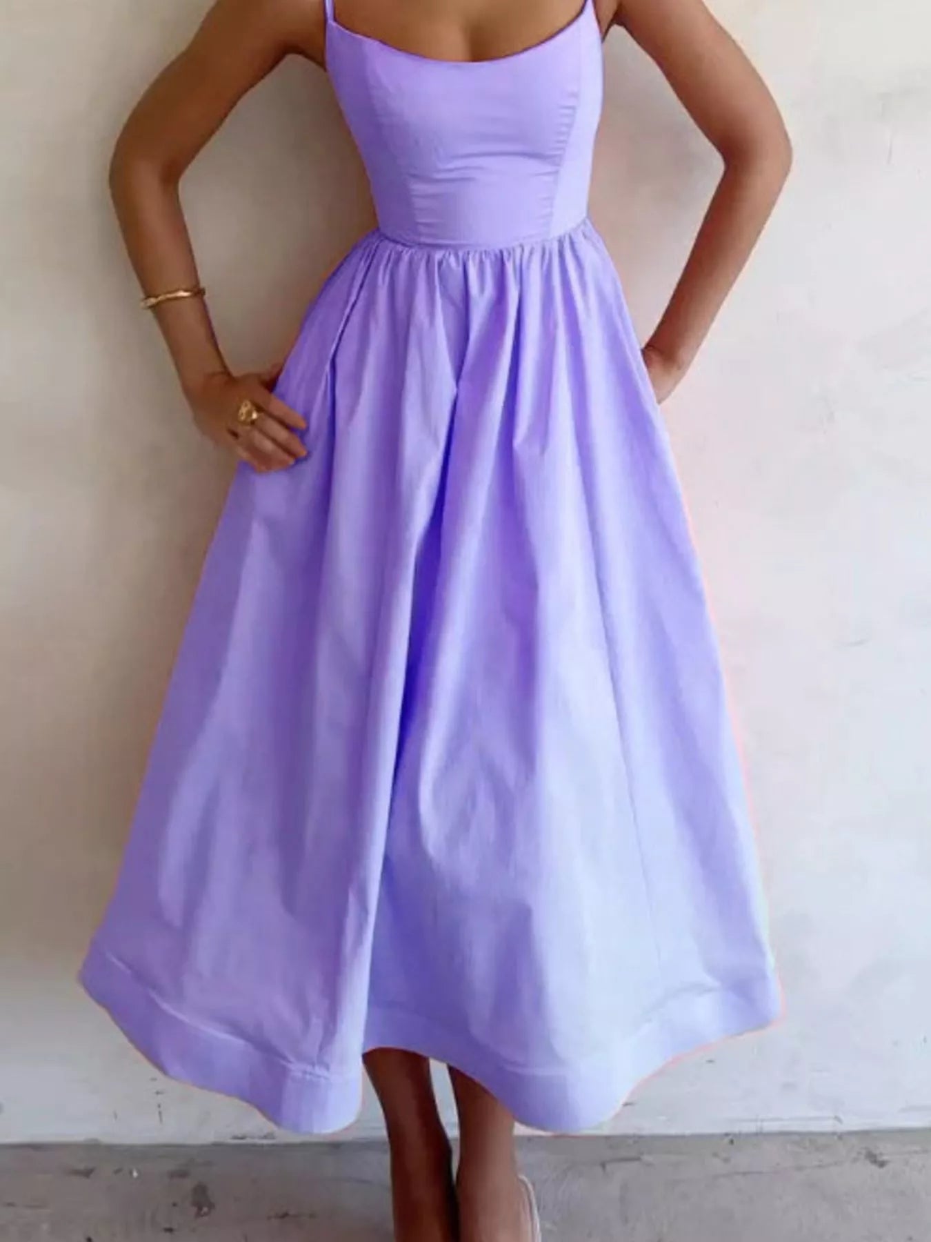 Adjustable Strap Scoop Neck Midi Dress