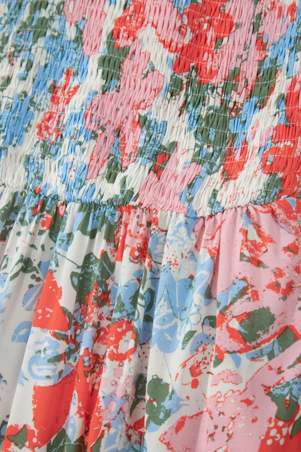 Floral Print V Neck Contrast Trim Flutter Sleeve Long Dress