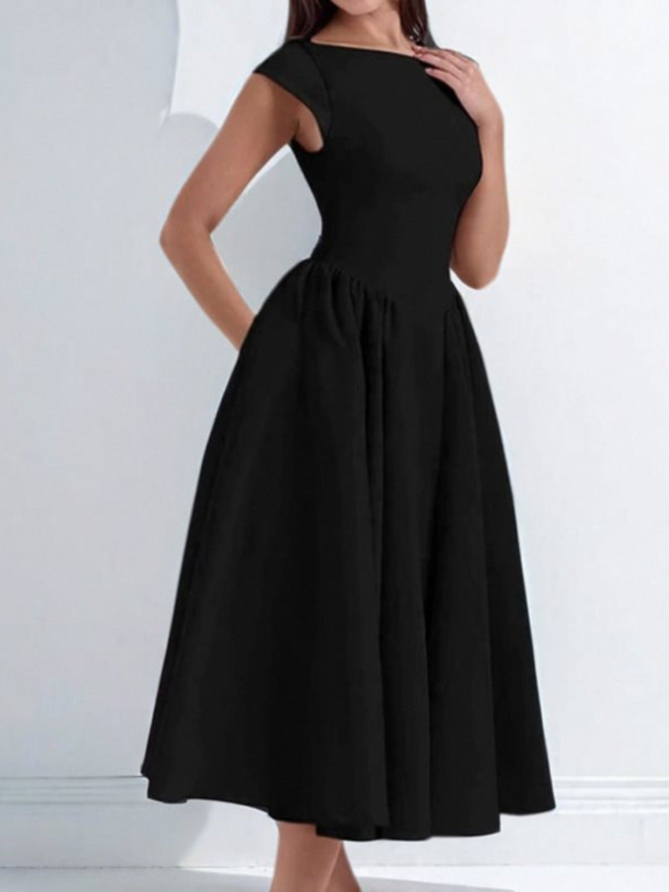Full Size Cap Sleeve A-Line Midi Dress Plus Size