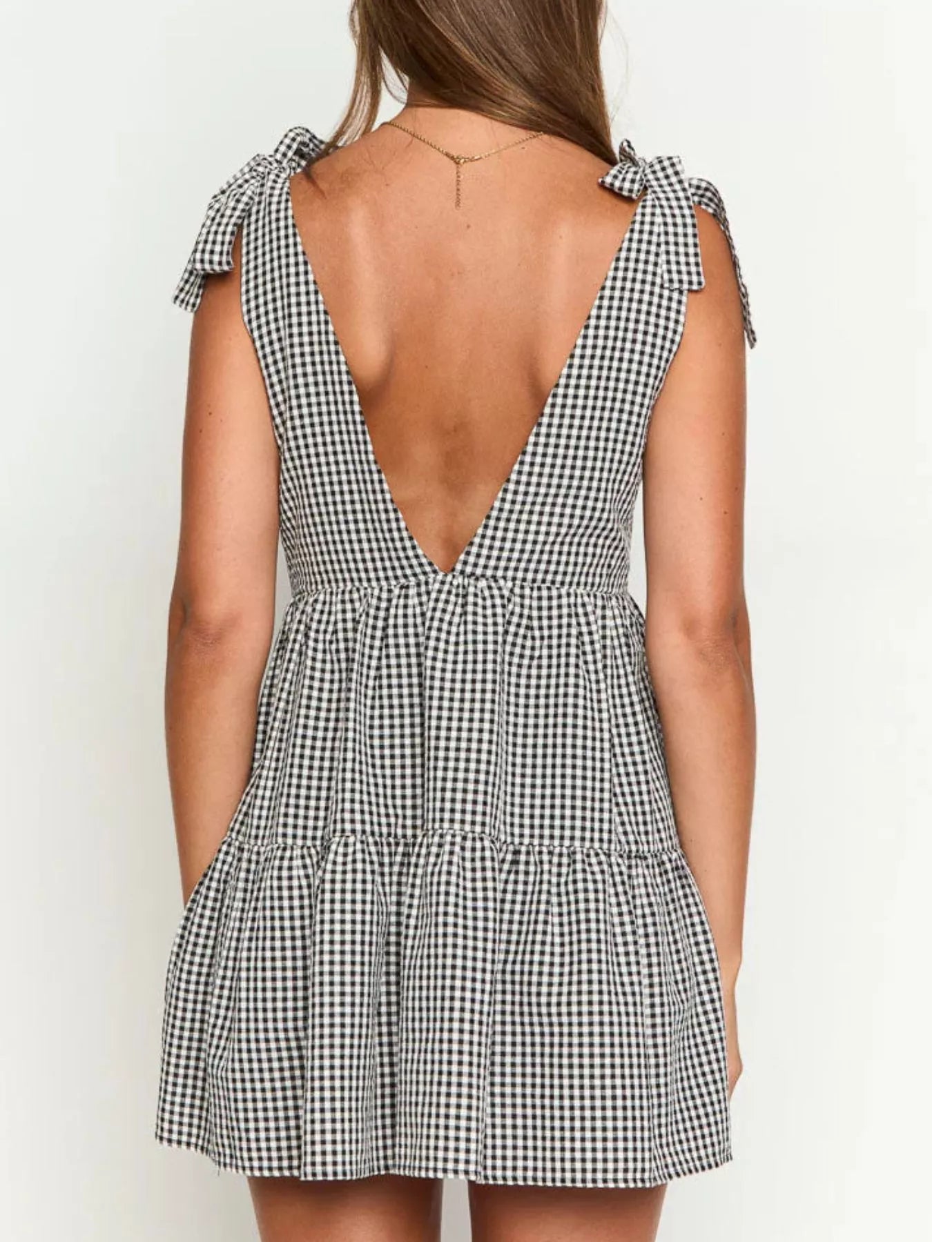Gingham Tie-Shoulder Mini Dress