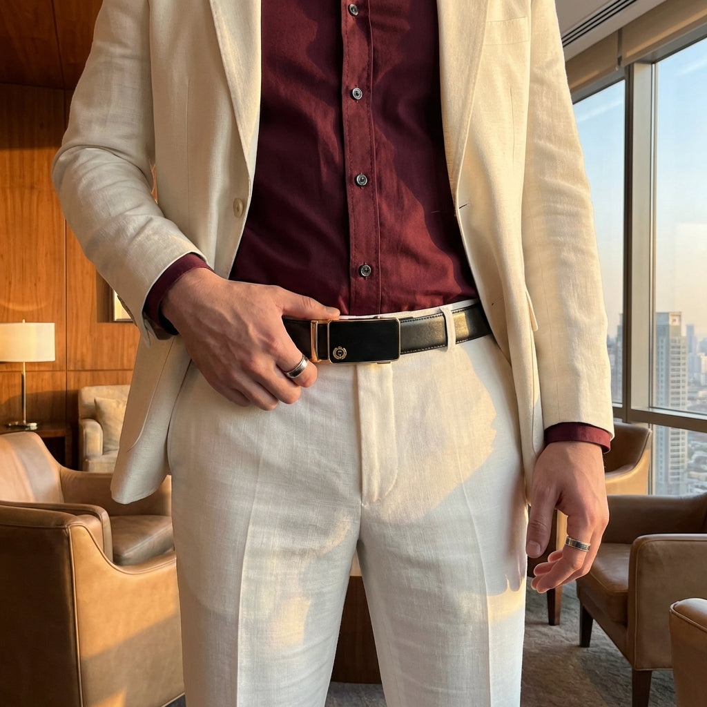 Gray Italian Leather Ratchet Belt for Men – Handmade Luxury Smart Belt
