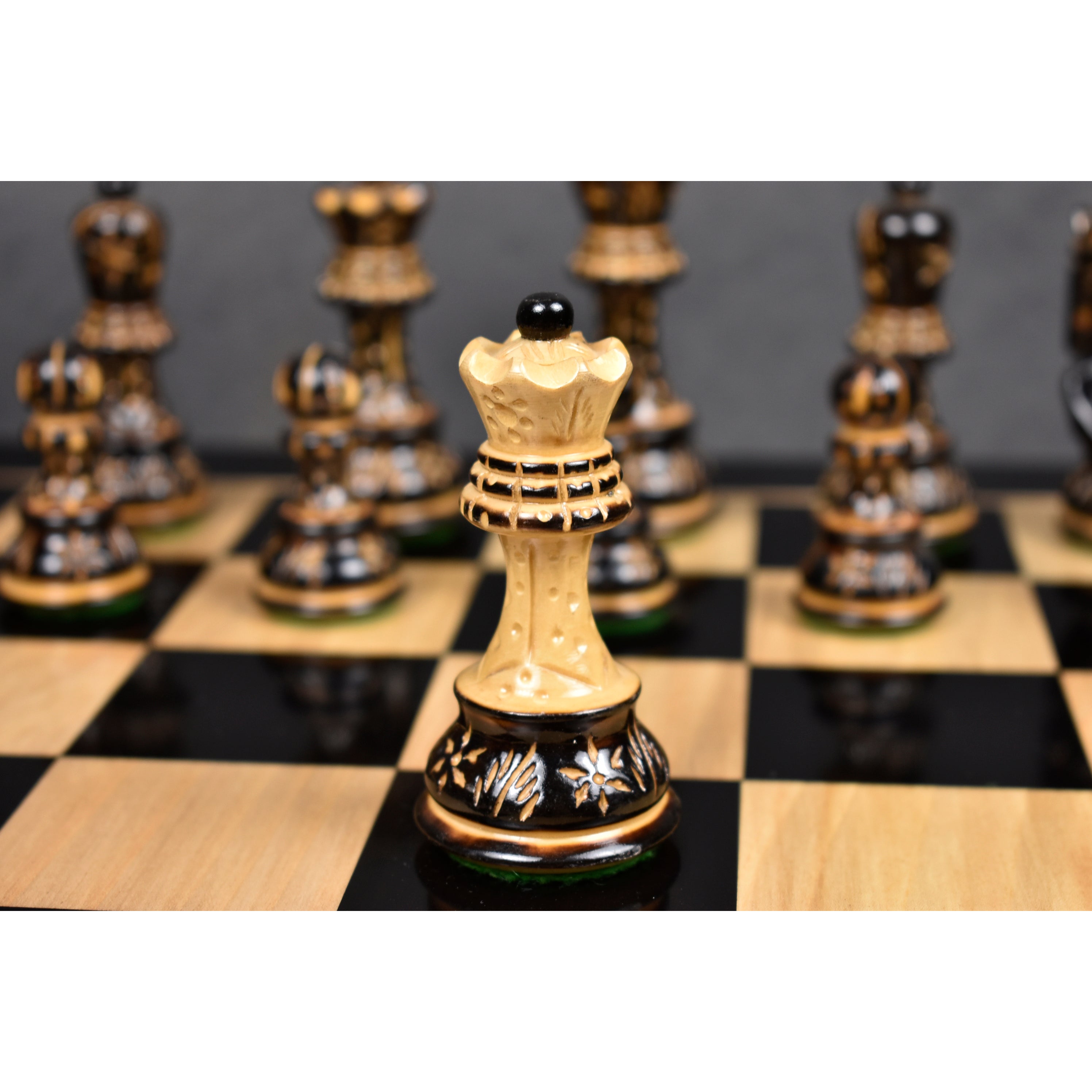 3.75" Artisan Carving Burnt Zagreb Chess Set- Chess Pieces Only - Weighted Boxwood