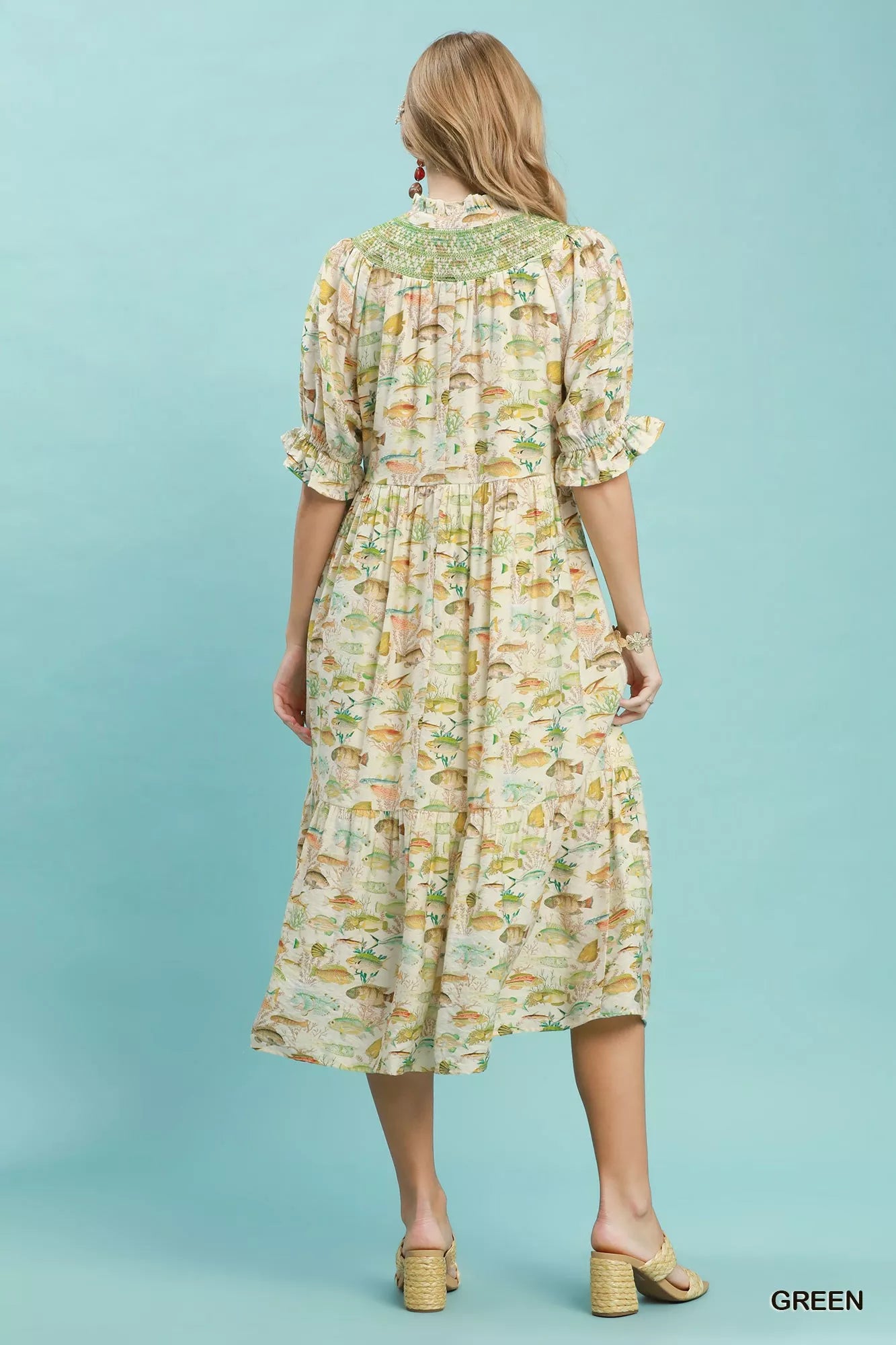 Umgee Print Tiered Midi Dress
