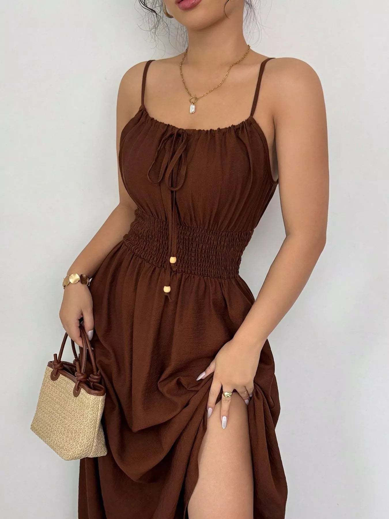 Smocked Spaghetti Strap Midi Dress