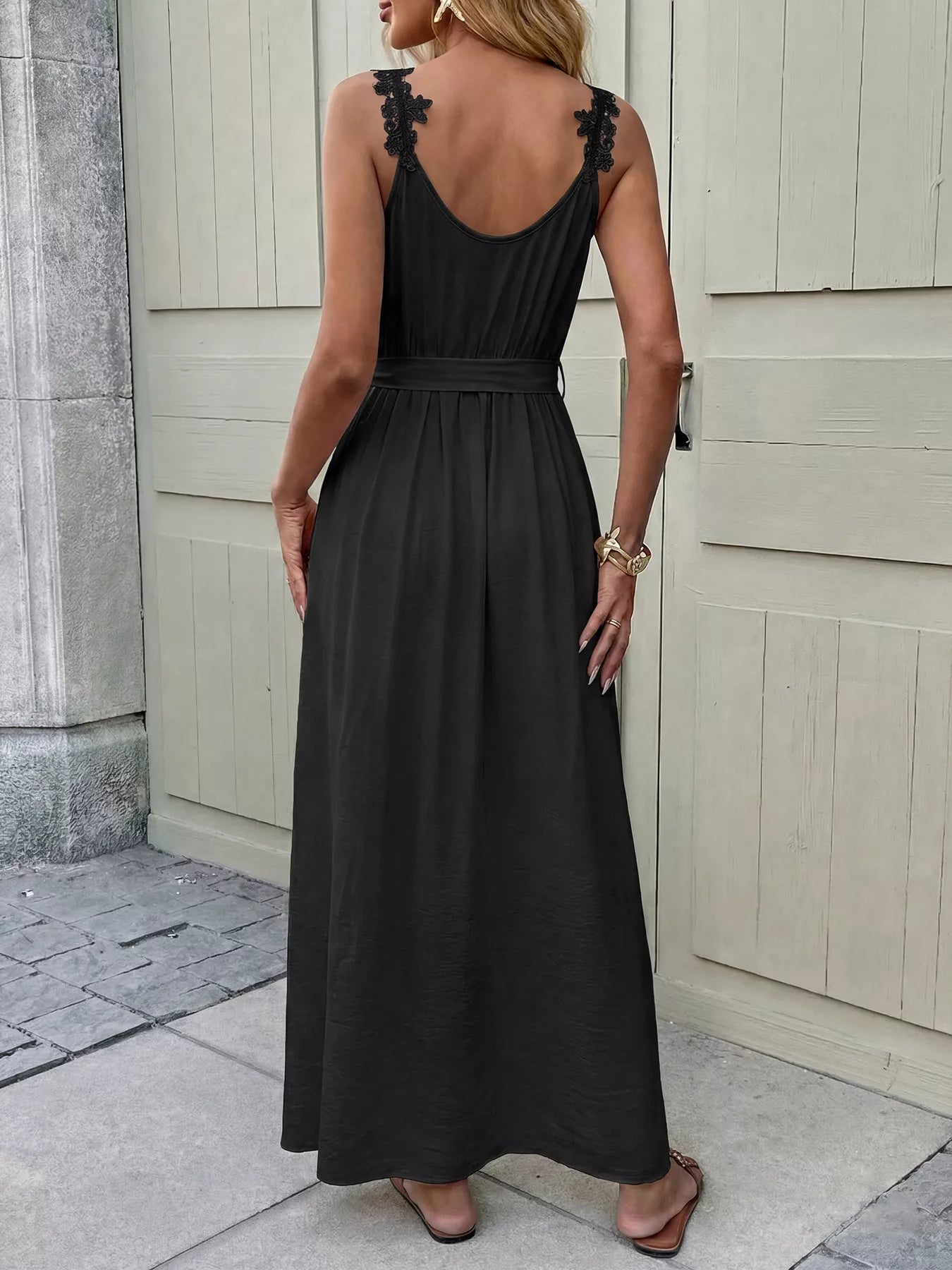 Lace Trim Slit Maxi Dress
