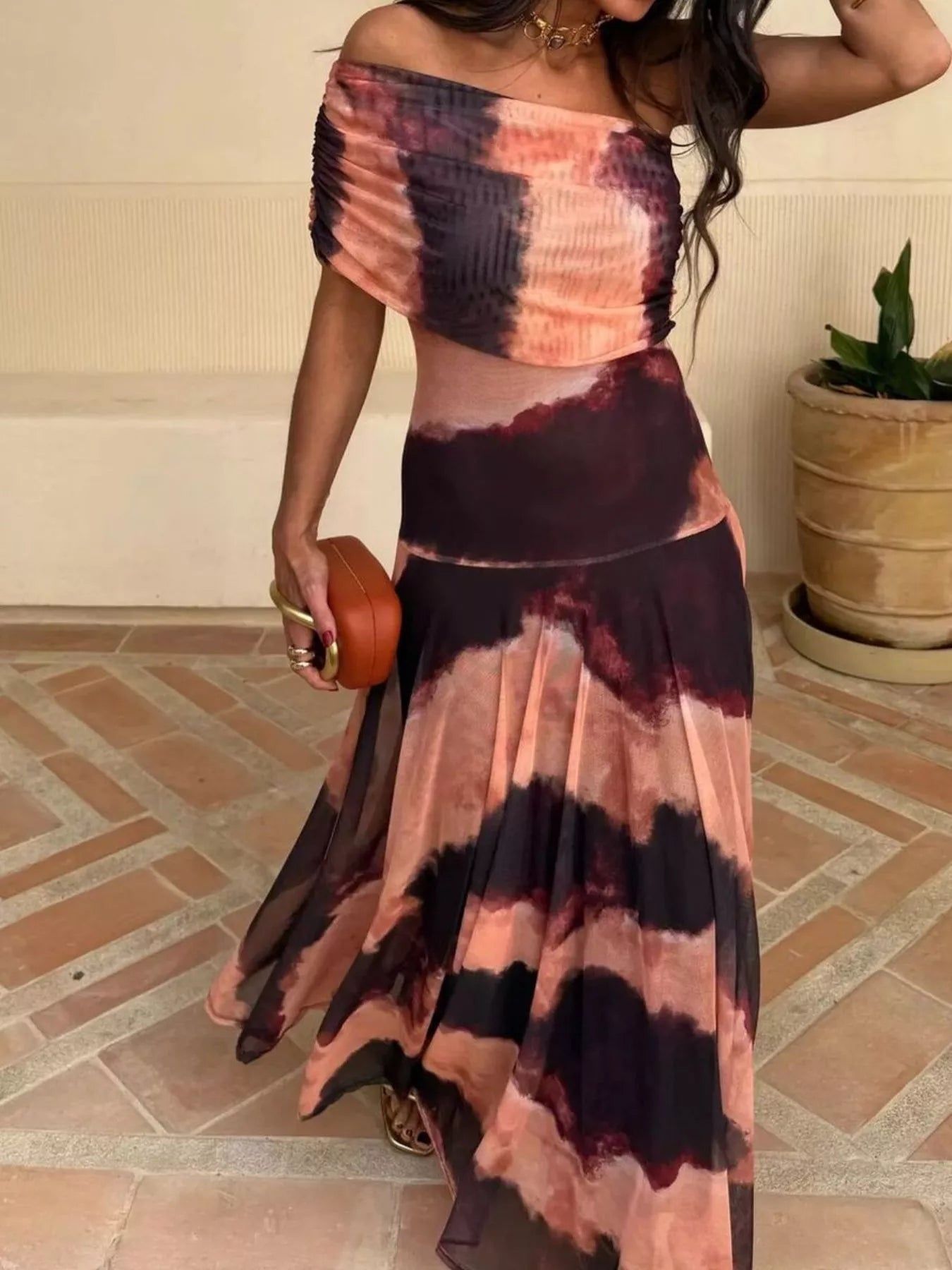 Printed Short Sleeve Maxi Dress