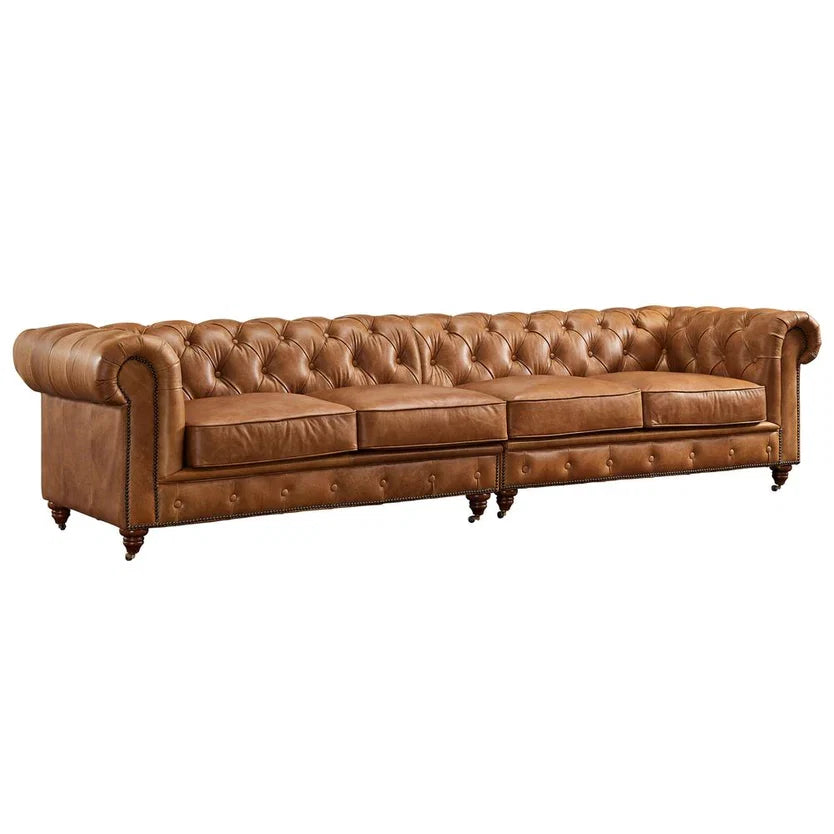 Century Chesterfield Sofa - Light Brown Leather - 118"