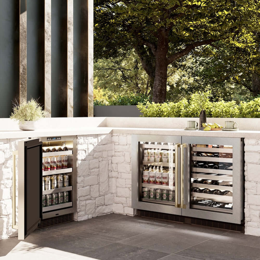 ZLINE 24" Touchstone Dual Zone 44 Bottle Wine Cooler DuraSnow® Stainless Steel Glass Door Matte Black Handle RWDOZ-SN-24-MB