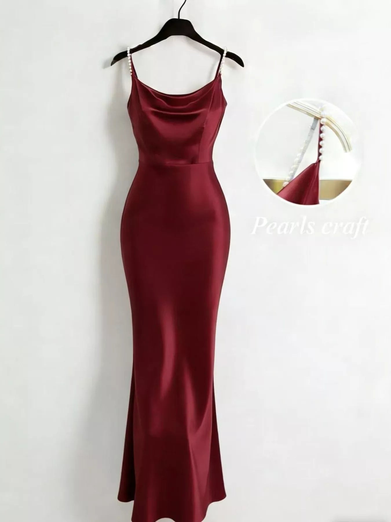 Pearl Strap Cowl Neck Satin Maxi Dress