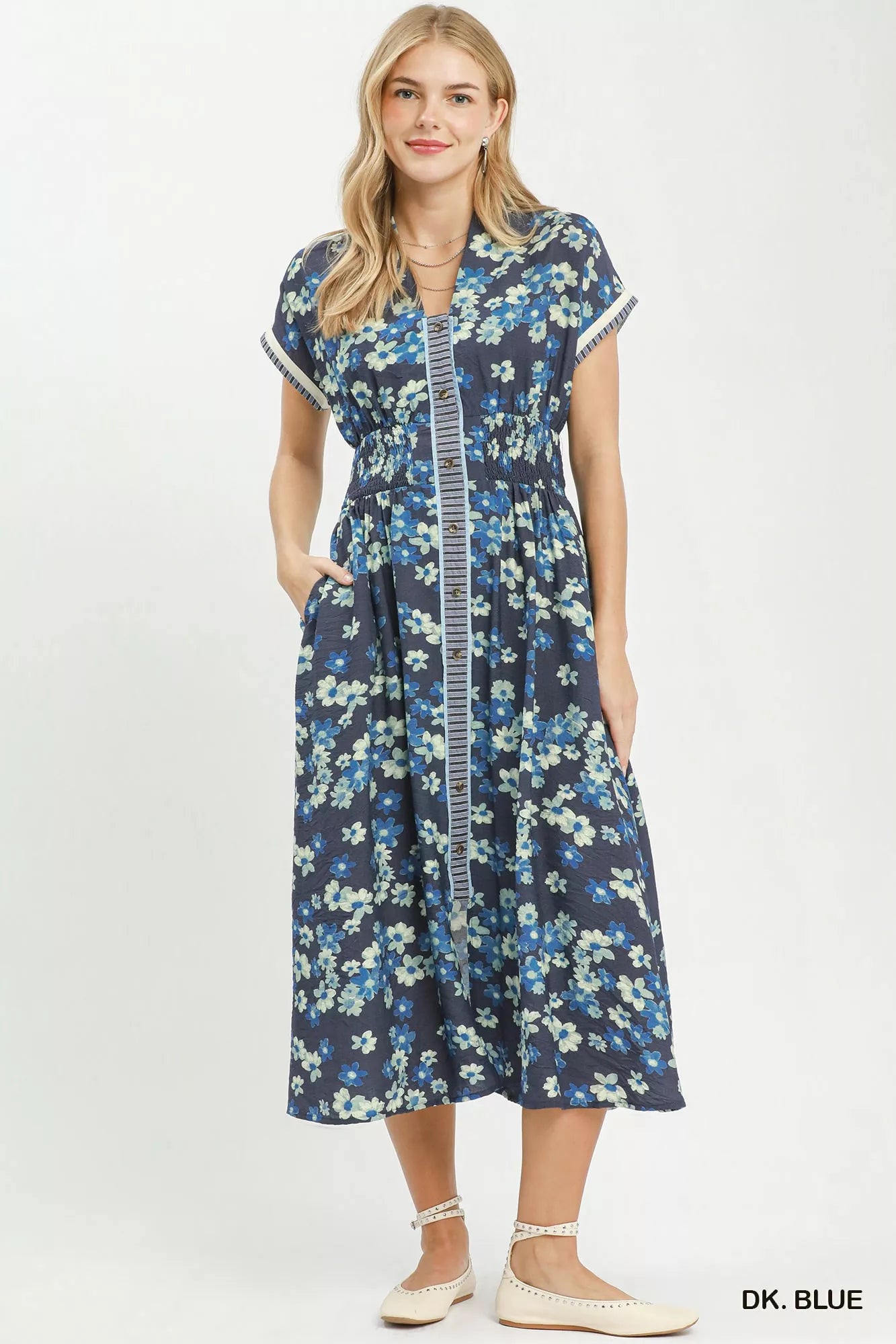 Umgee Ruffle Sleeve Henley Shift Dress